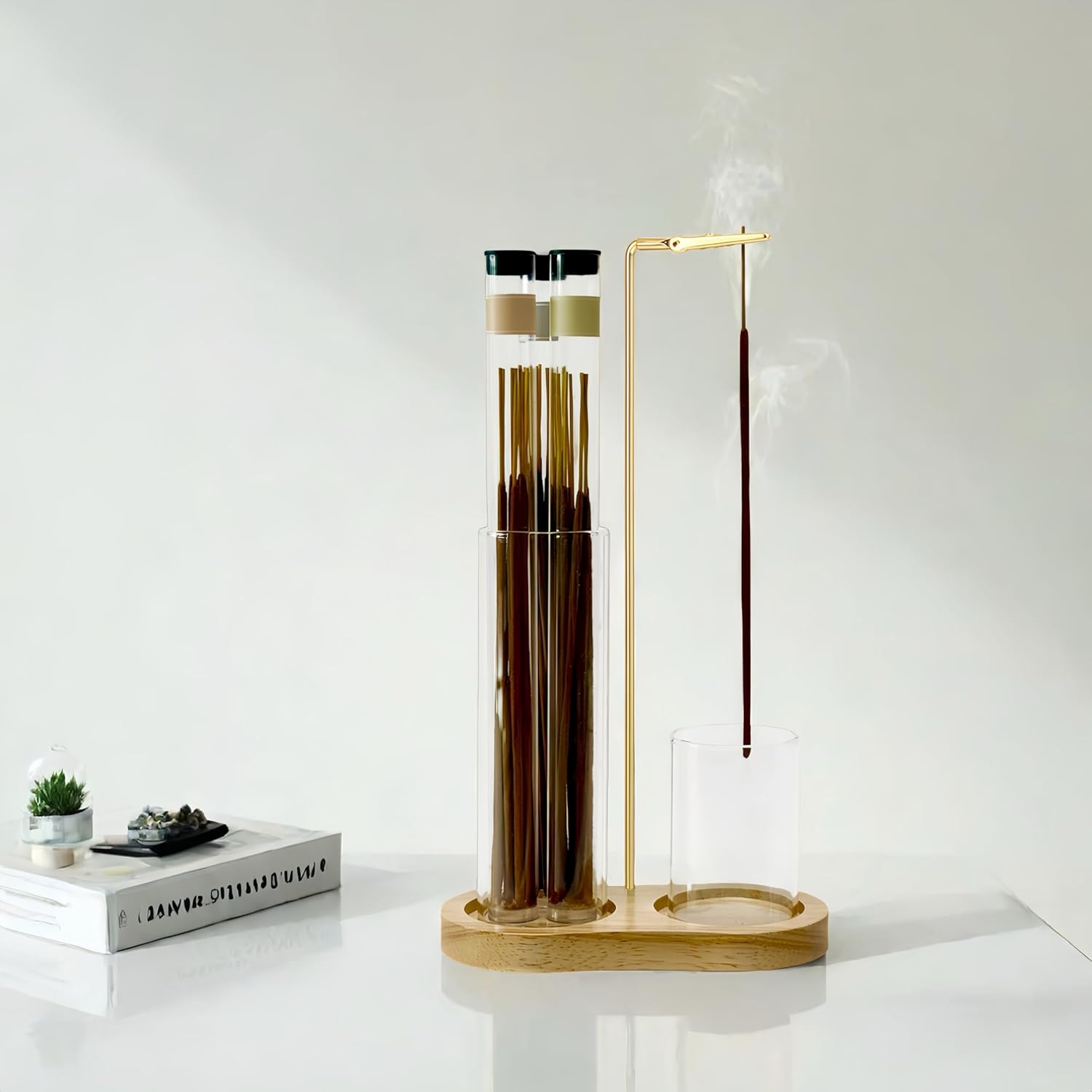 Moocervi Glass Incense Holder with Storage and Ash Catcher