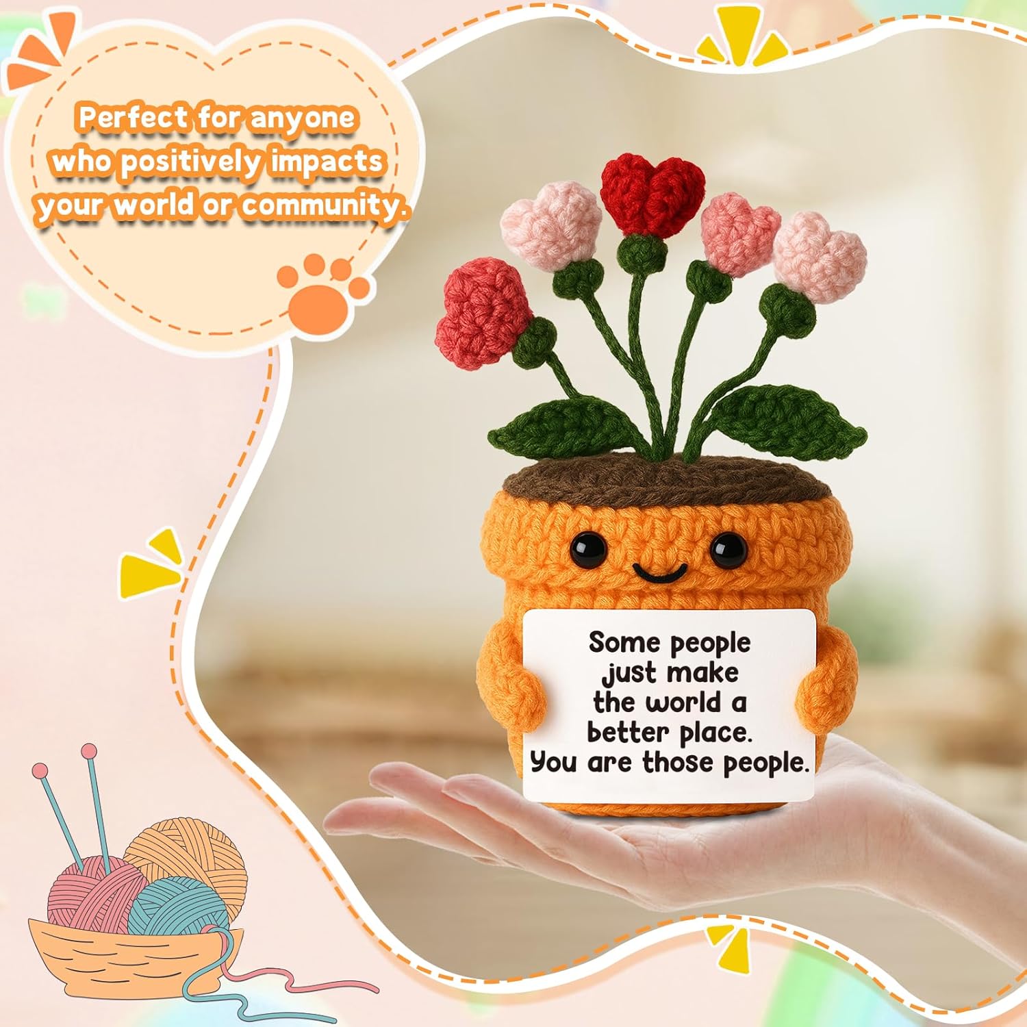 Crochet Heart Flower Plush Quote Gift