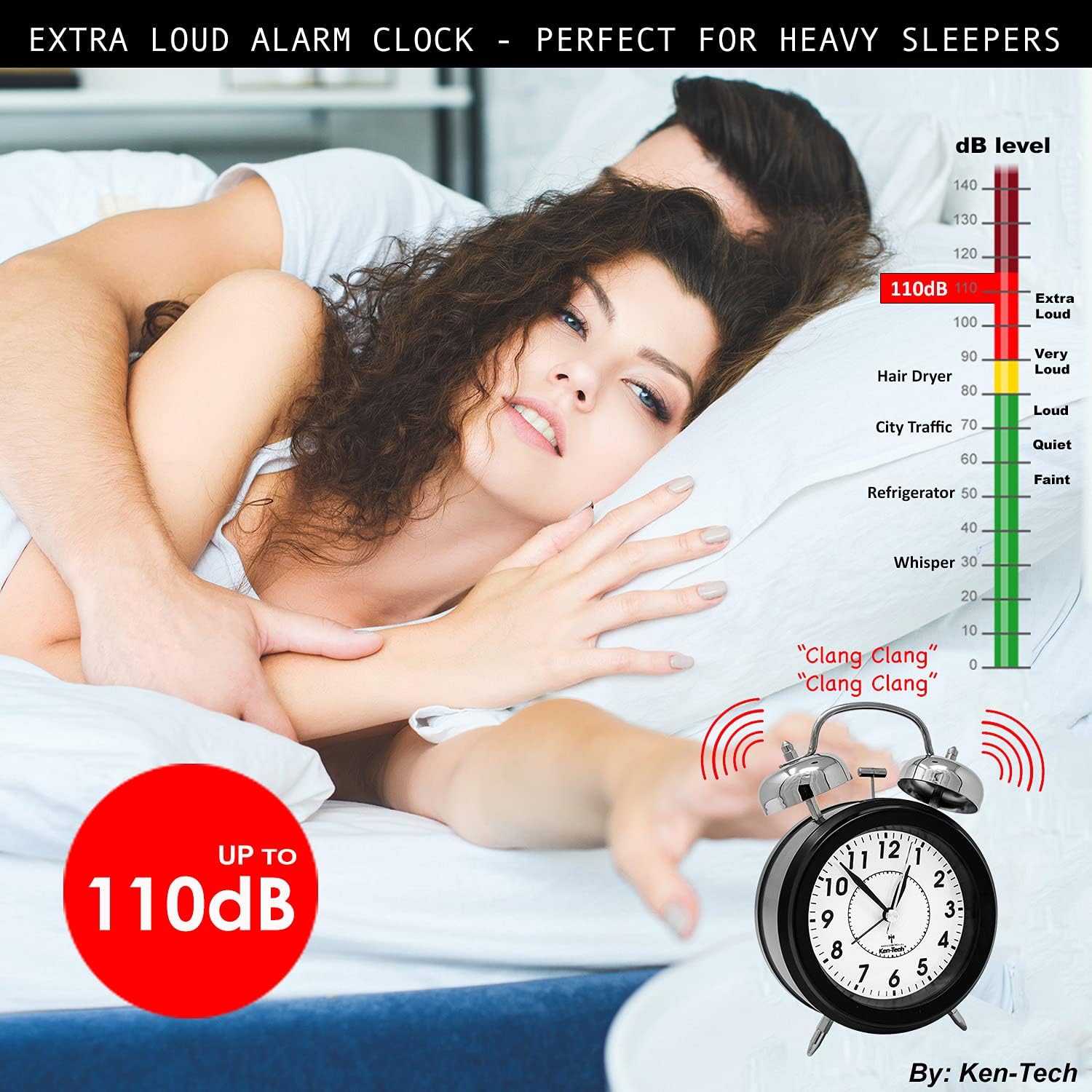 Sonnet Twin Bell Alarm Clock with Blue Backlight