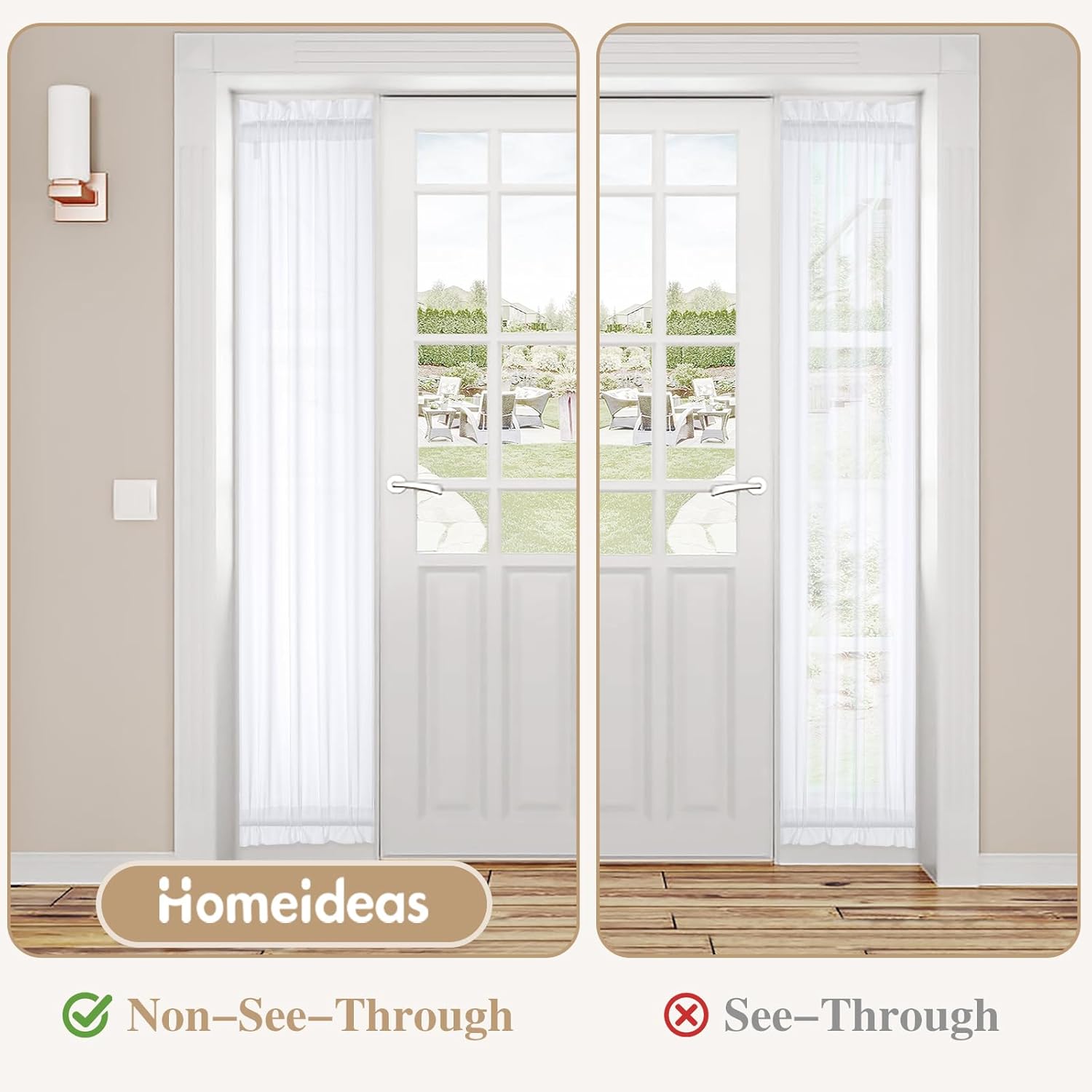 HOMEIDEAS Non-See-Through French Door Curtains Set of 2
