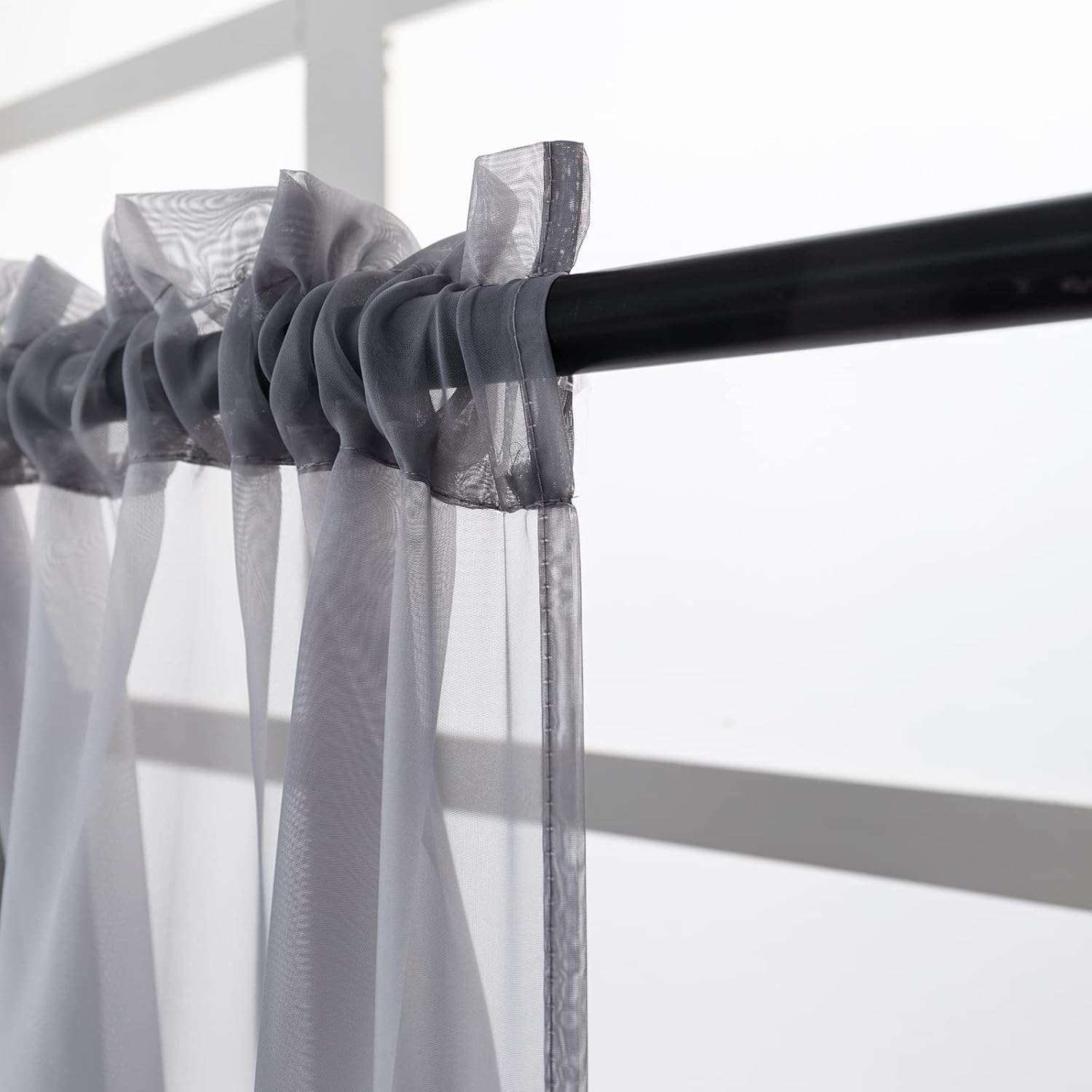 Beaded Sheer Curtain Valance for Bedroom Living Room 51x24 Inches Grey 1PC