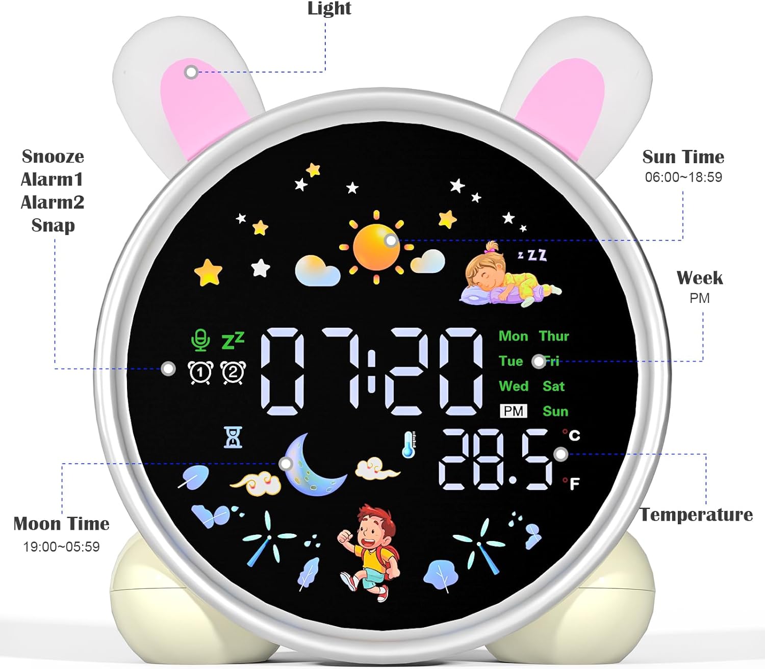 Kids Alarm Clock with Night Light and Sleep Training Rabbit