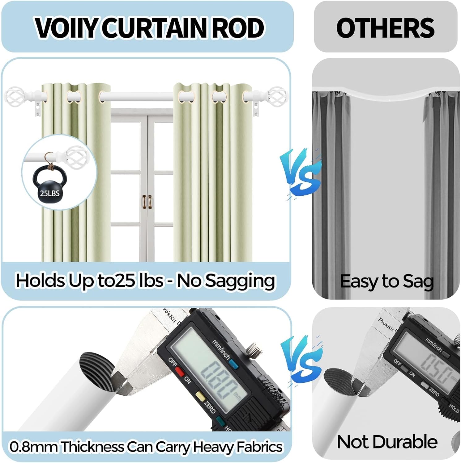 VOIIY 36-72 Inch Curtain Rods with Twisted Cage Finials