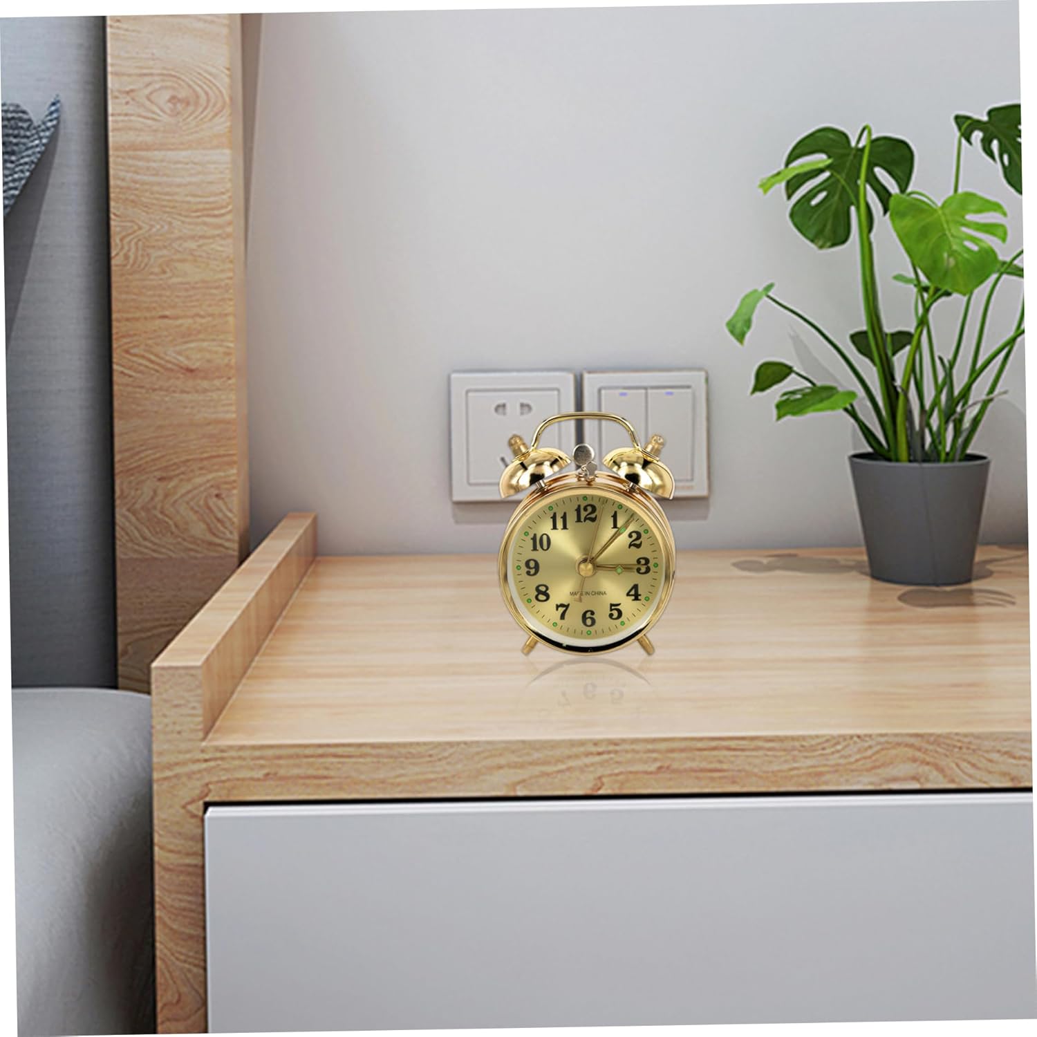 Wind Up Alarm Clock with Twin Bell Gold Metal Design