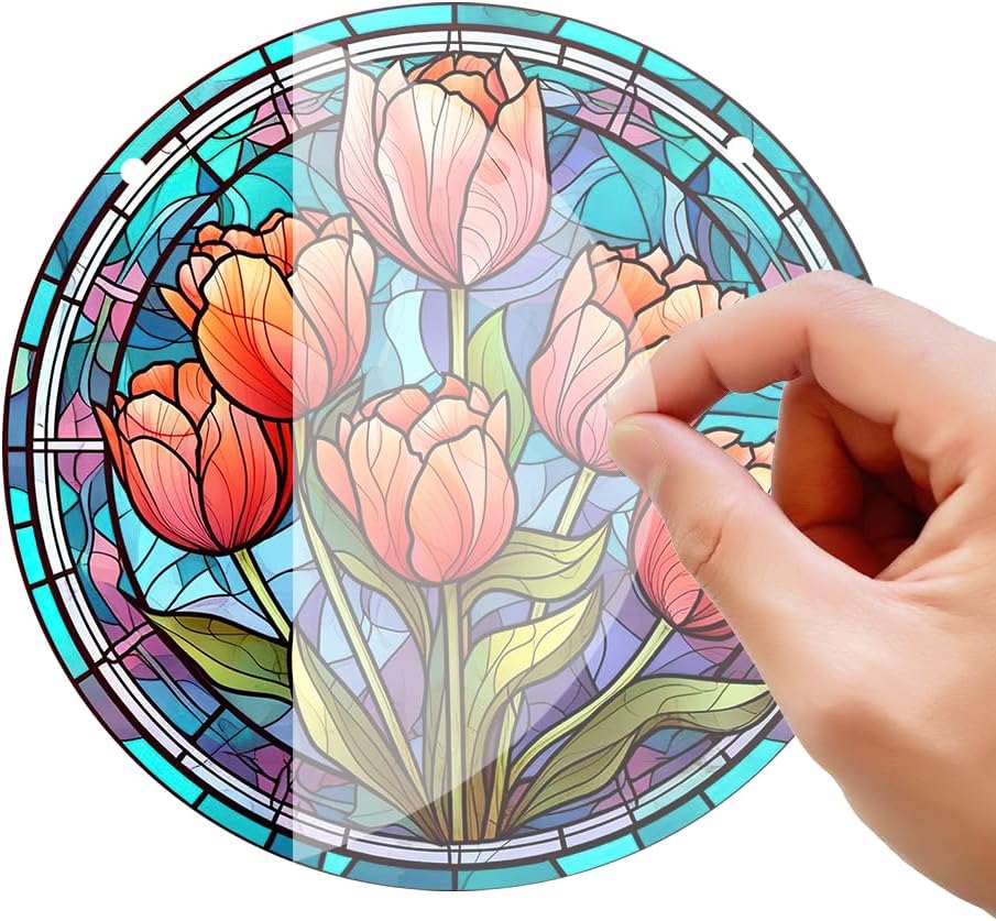 HOTIYOK Red Tulips Flower Acrylic Window Decor
