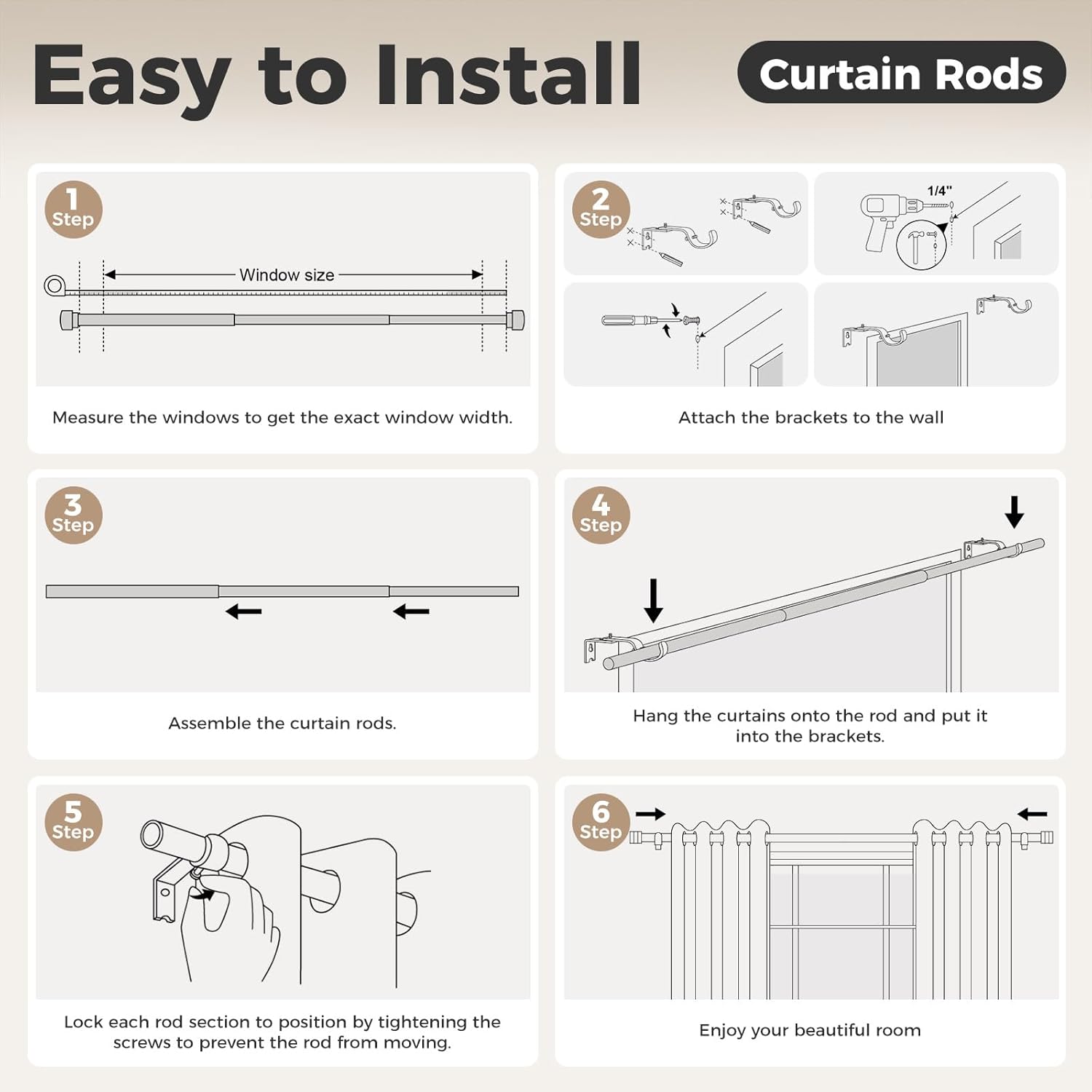 MARHSIPE Wood Curtain Rods 30-88 Inch 1 Diameter Heavy Duty Rod Set