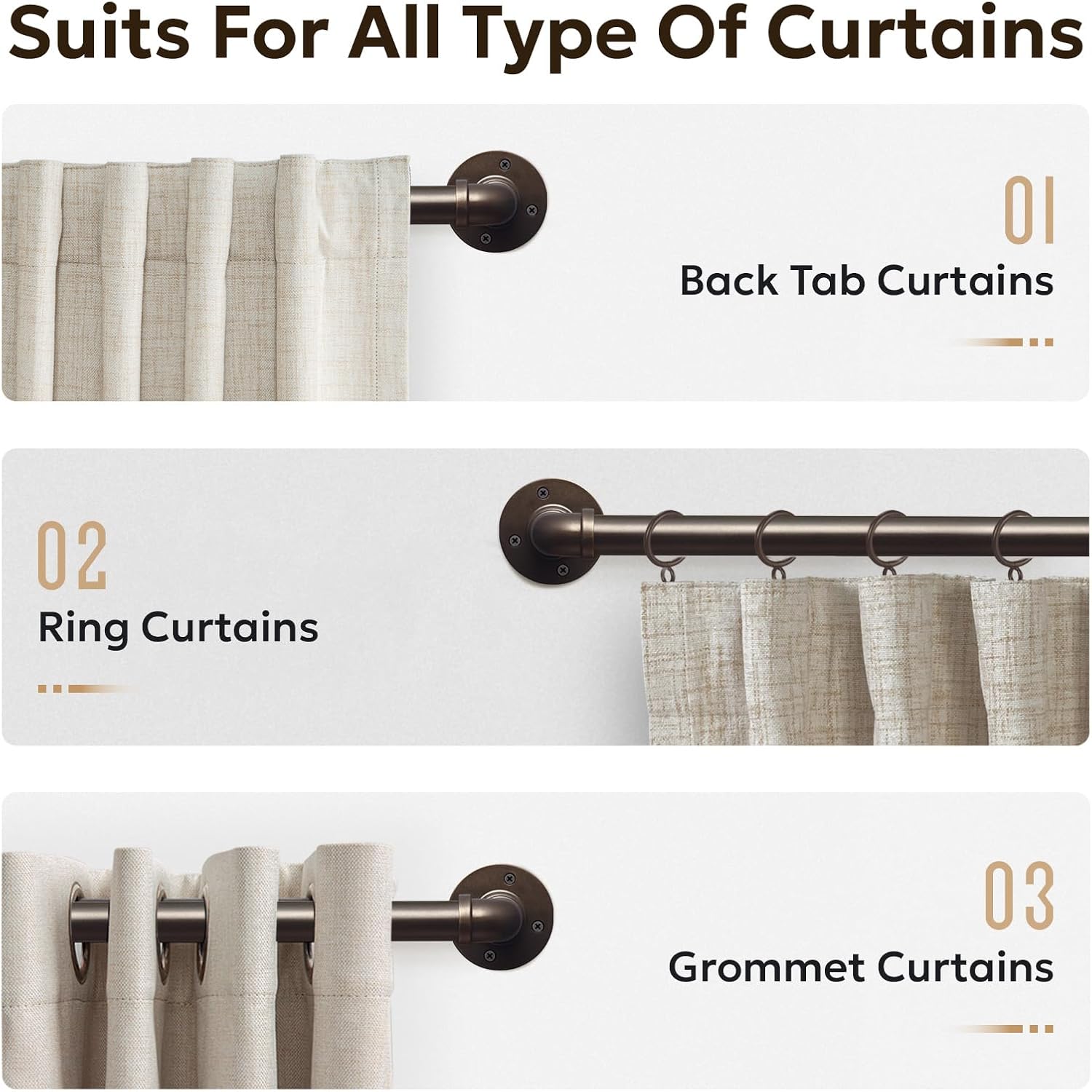 Zeerobee 1 Inch Curtain Rods for Windows 32 to 48 Antique Bronze