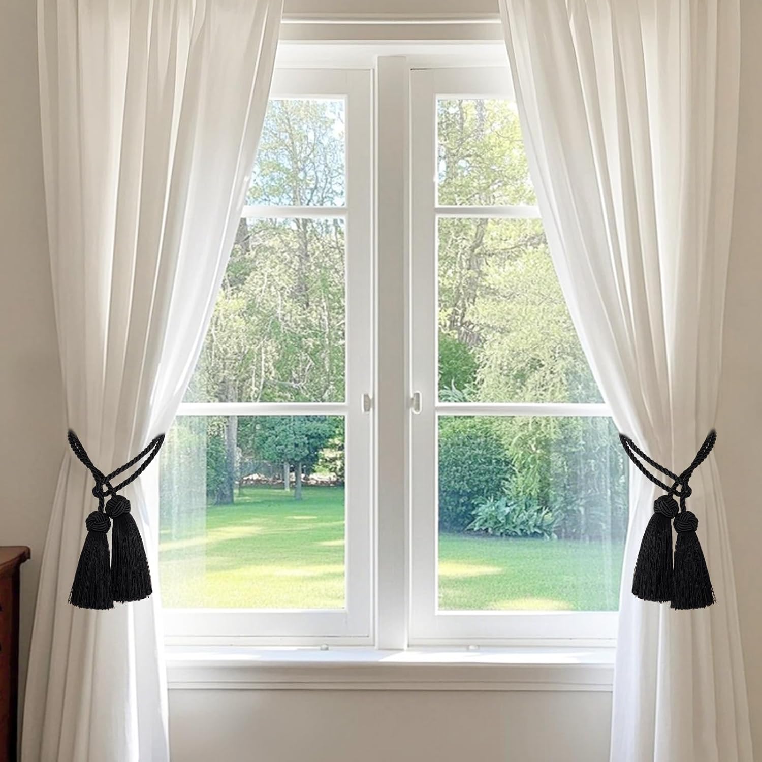 Black Curtain Tiebacks with Tassels Holdbacks