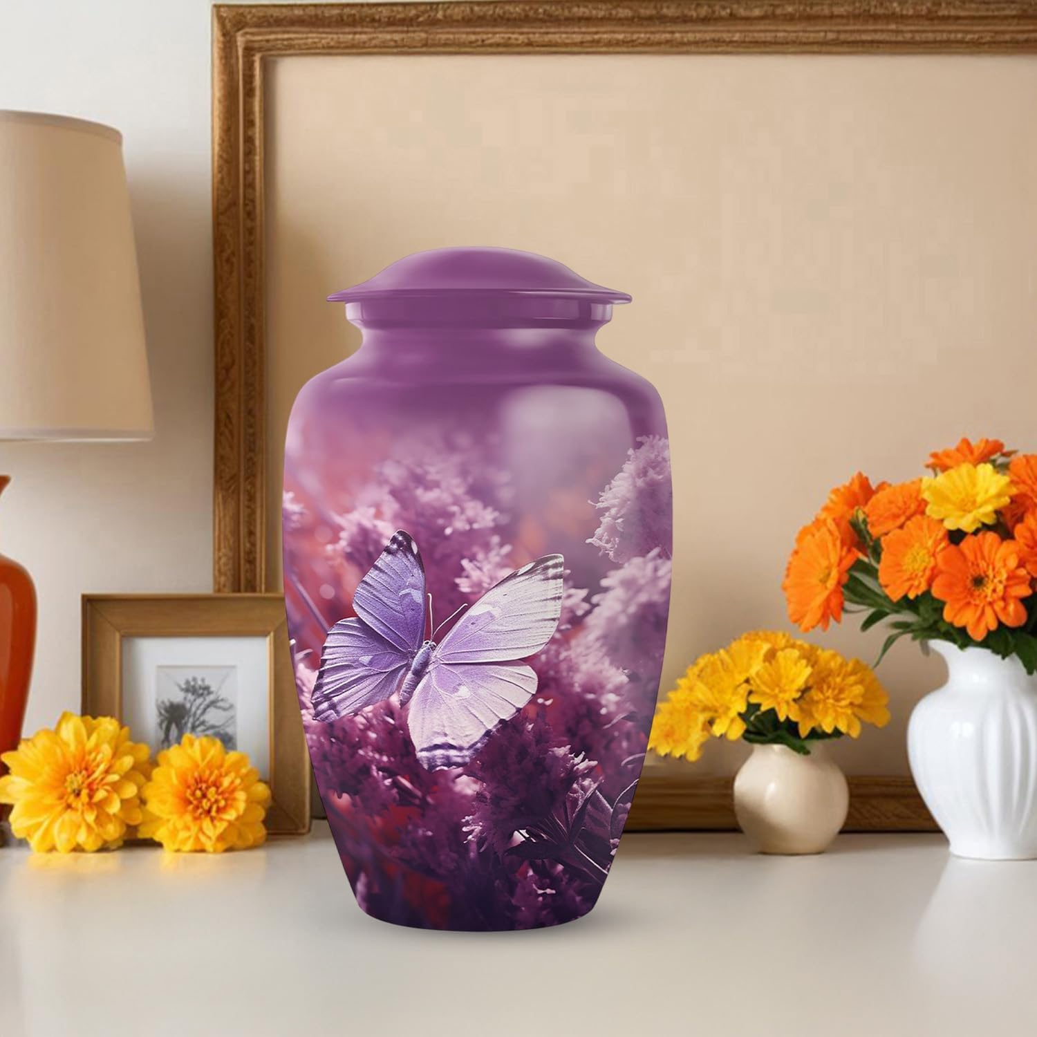 Purple Butterfly Cremation Urn - 10 Inch Large