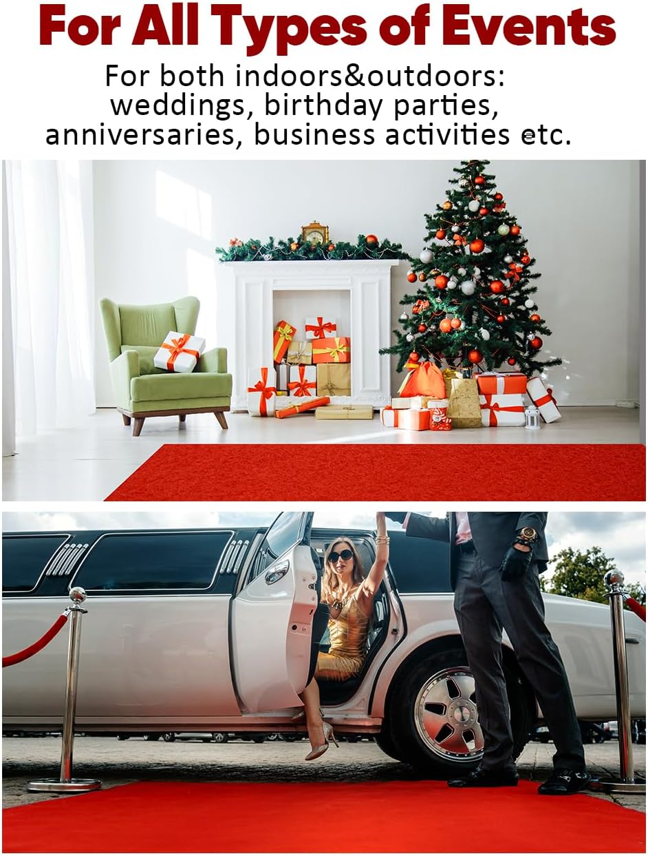 Socomf 3x10 ft Bright Red Carpet Runner for Party