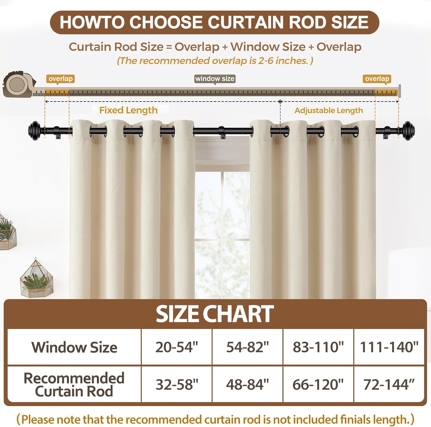 KAMANINA Adjustable Heavy Duty Curtain Rods Black 32-120 Inch Set