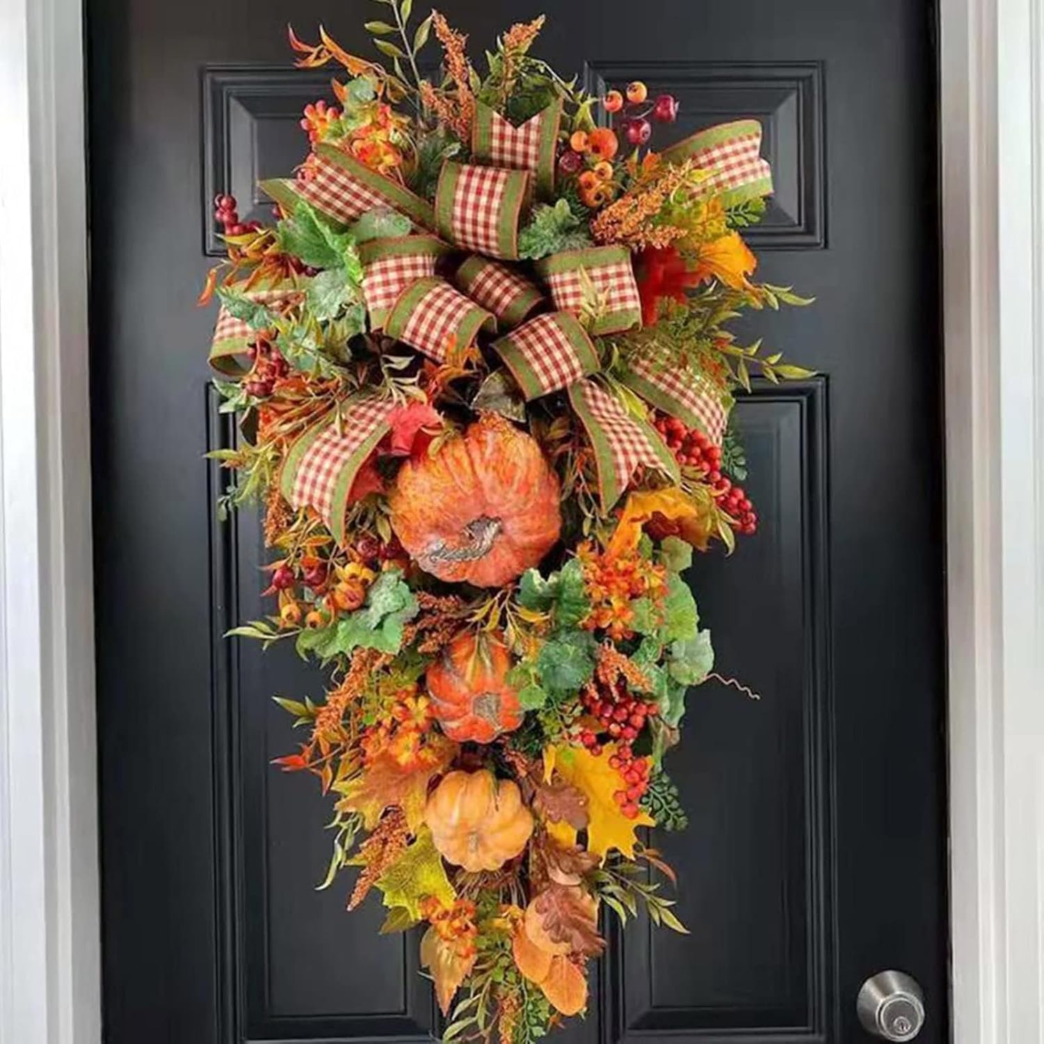 Artificial Fall Teardrop Swag Wreath for Front Door