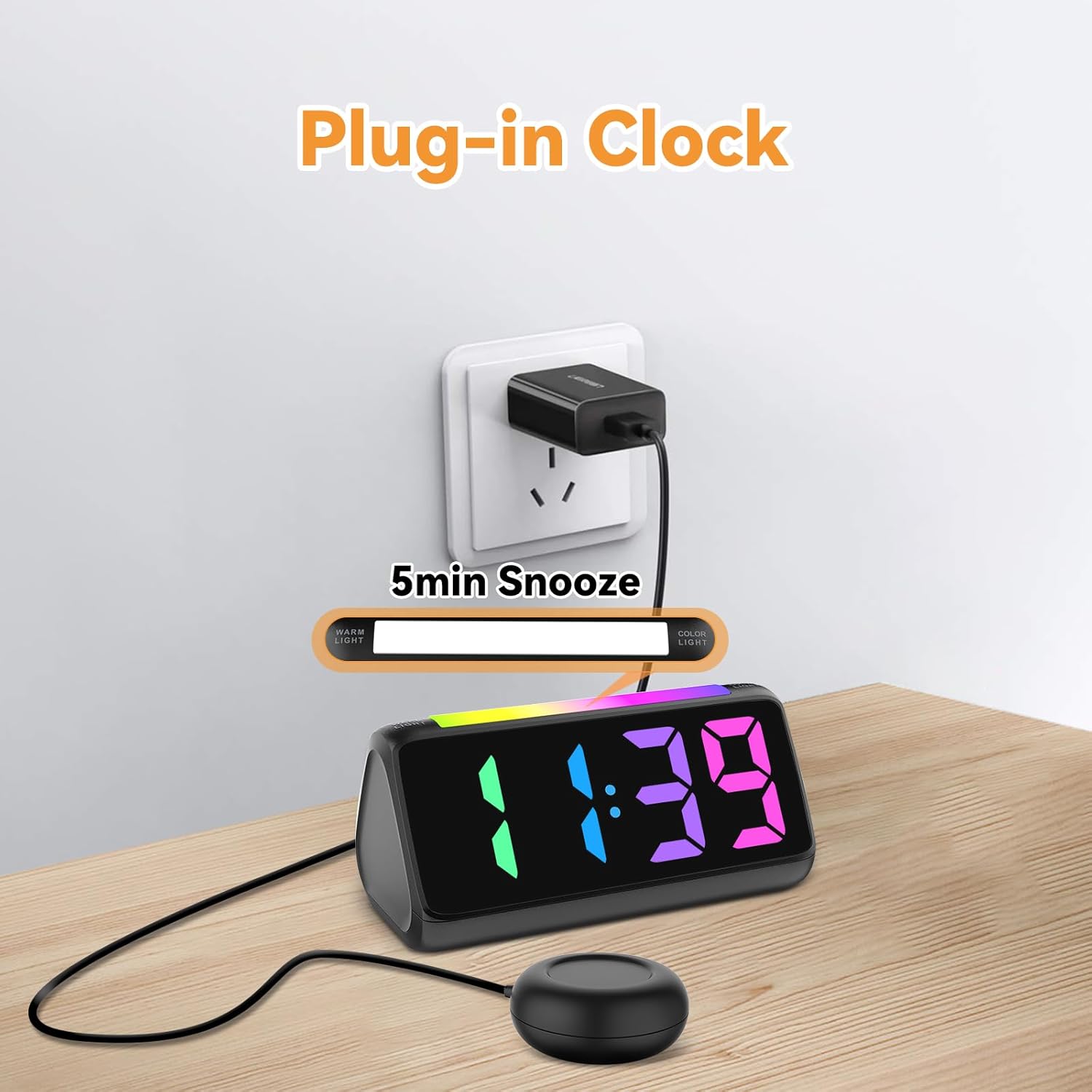 Netzu Alarm Clock for Heavy Sleepers with Vibrating Pad and RGB Display