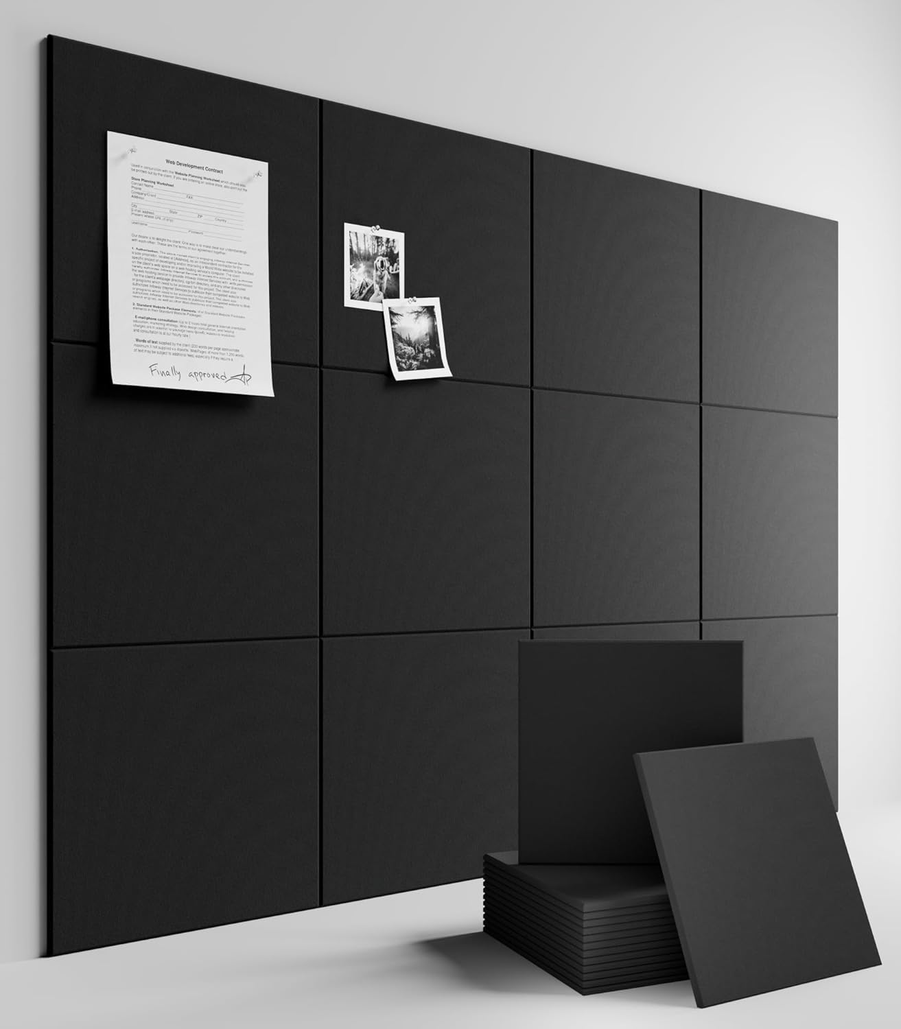 Black Felt Bulletin Board 48 x 36 12 Pack with 70 Removable Tabs