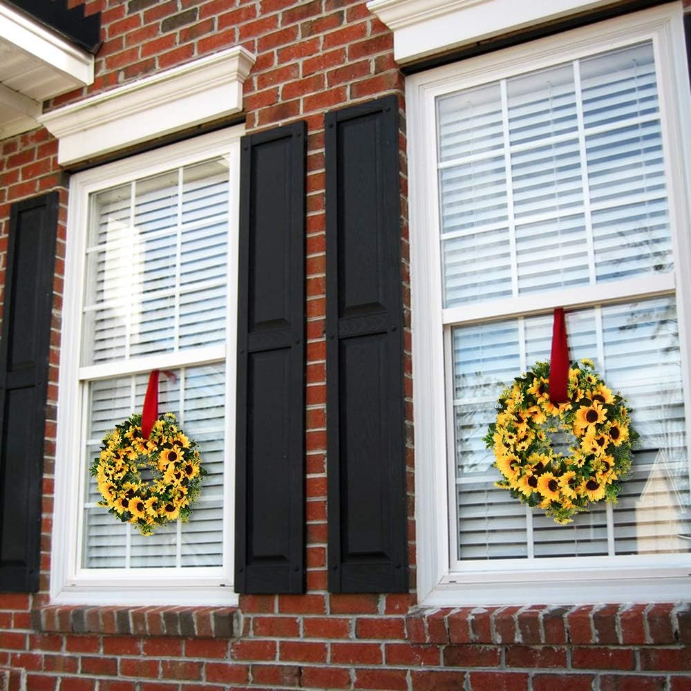 Lvydec Artificial Sunflower Wreath 16 Inch Decorative