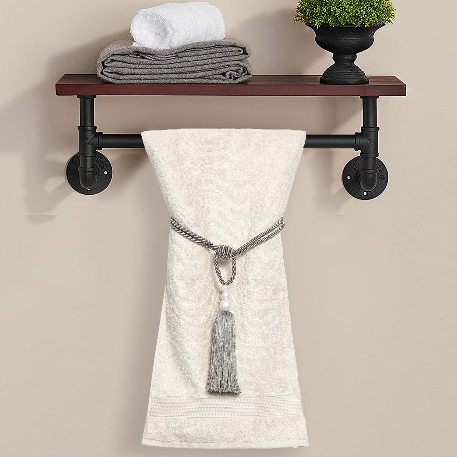 2 Pack Pearl Curtain Tiebacks with Tassels - Gray