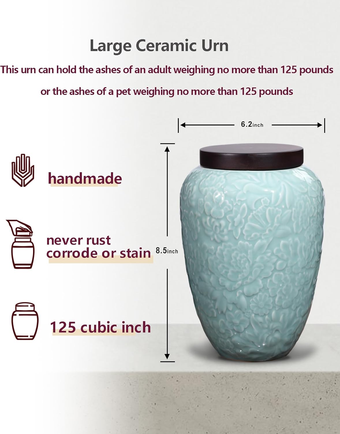 Elegant Floral Ceramic Urn for Ashes