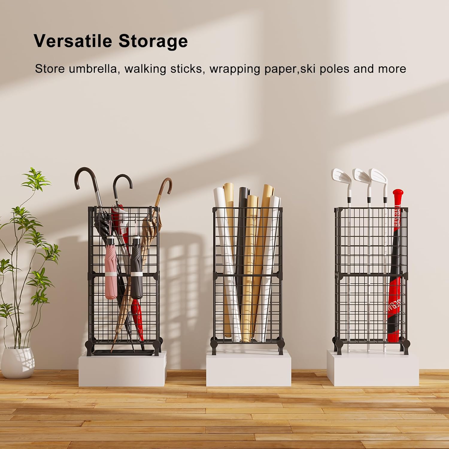 AWTATOS Metal Umbrella Stand with Drip Tray and Hooks