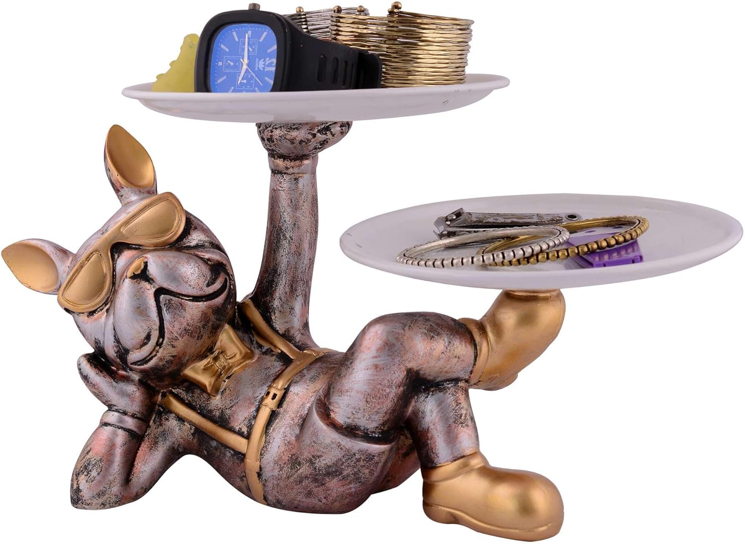 Cute Cool Dog Sculpture with Plate for Home Decor