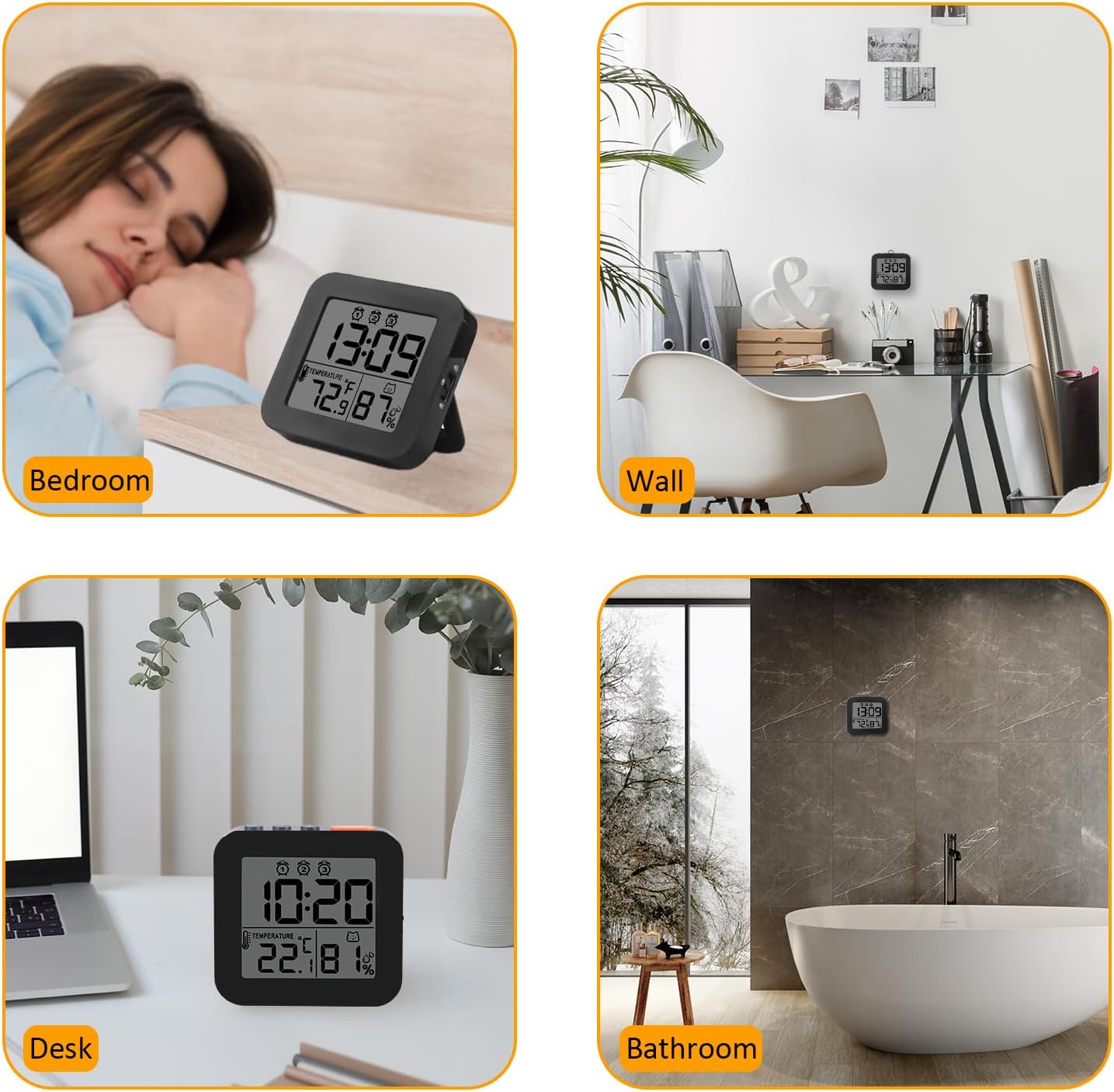 WinFong Small Digital Alarm Clock with 3 Bells and Temperature Humidity