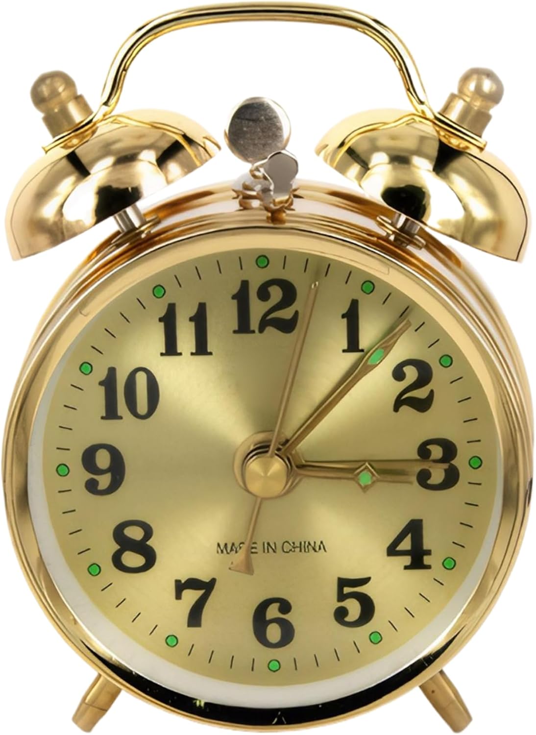 Wind Up Alarm Clock with Twin Bell Gold Metal Design