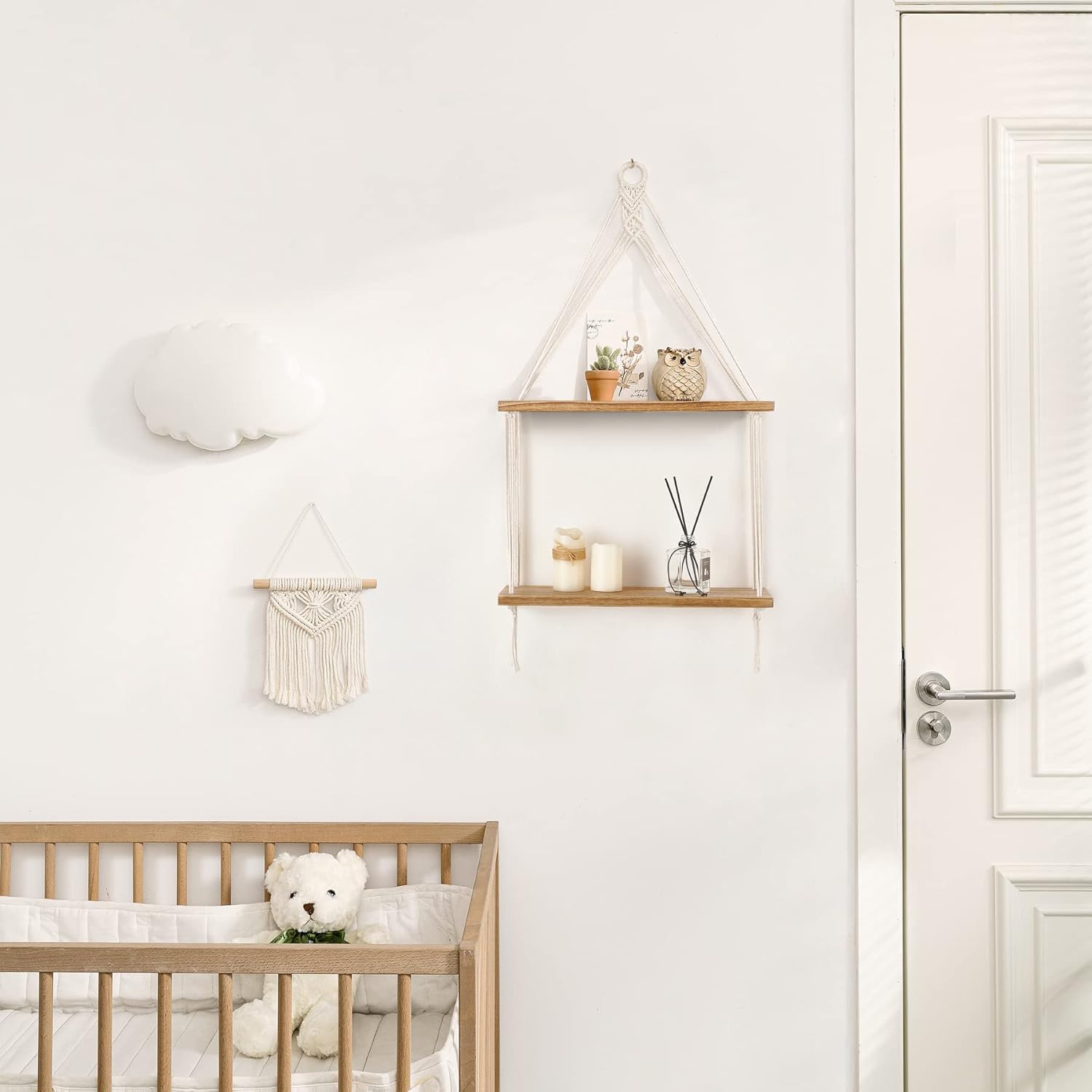 Mkono 2 Tier Macrame Shelf Wall Decor Floating Storage