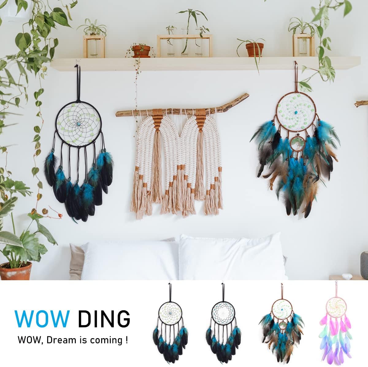 Luminous Dream Catcher with Sparkling Beads Handmade Bedroom Decor