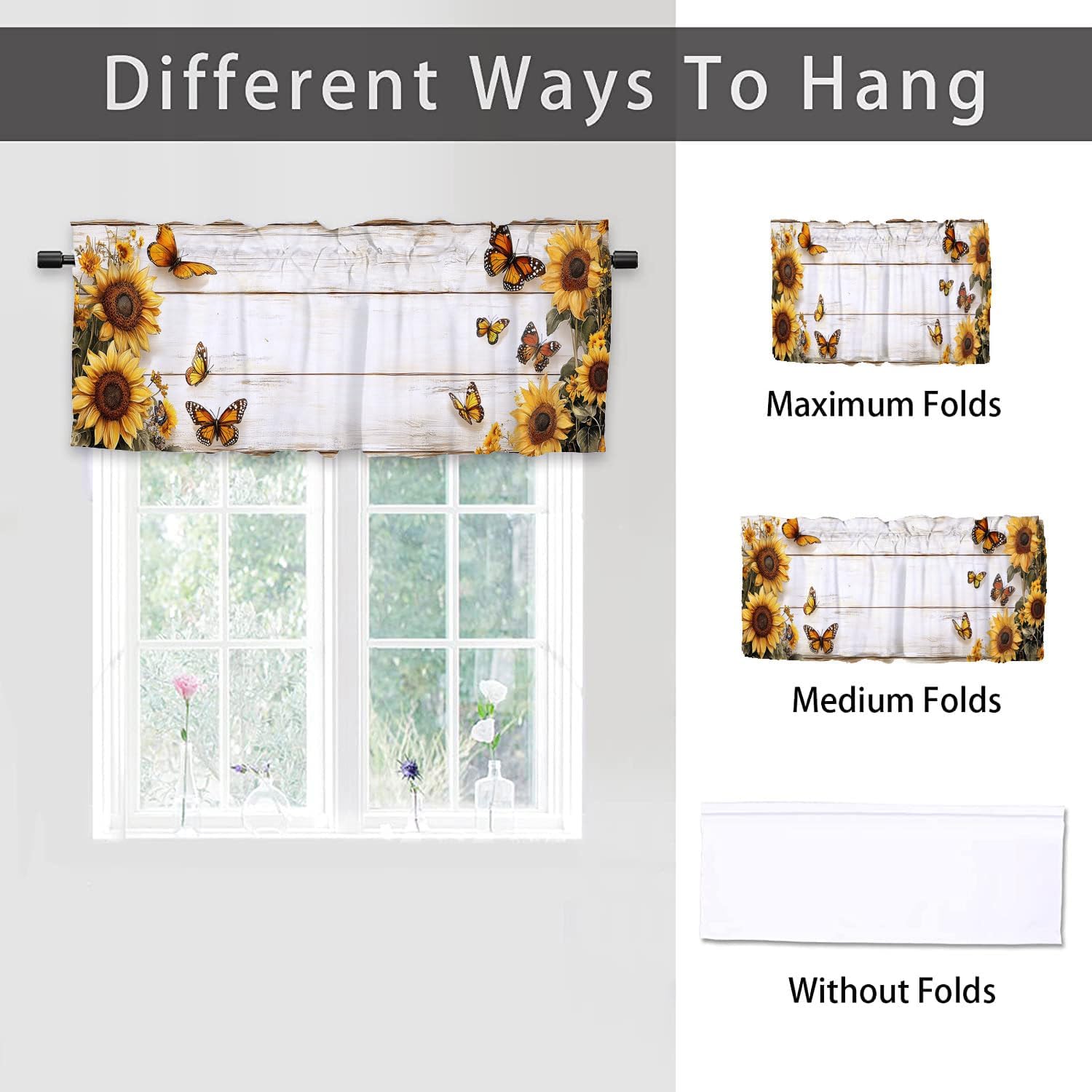 Sunflower Valance Curtains 2 Pack for Kitchen and Living Room
