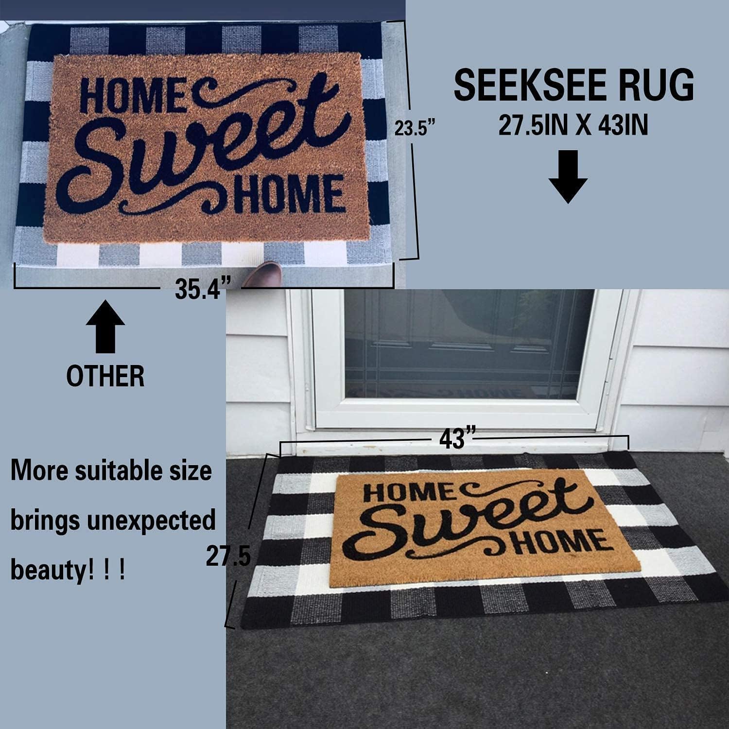 SEEKSEE Thick Cotton Buffalo Plaid Rug 275x43 Black and White Checked