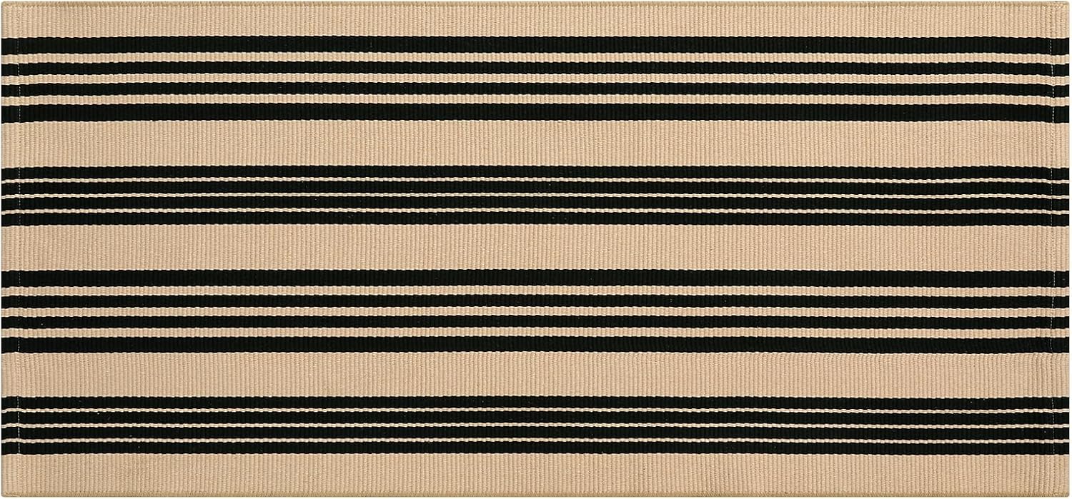 OJIA 24x51 Front Door Mat Black Tan Striped