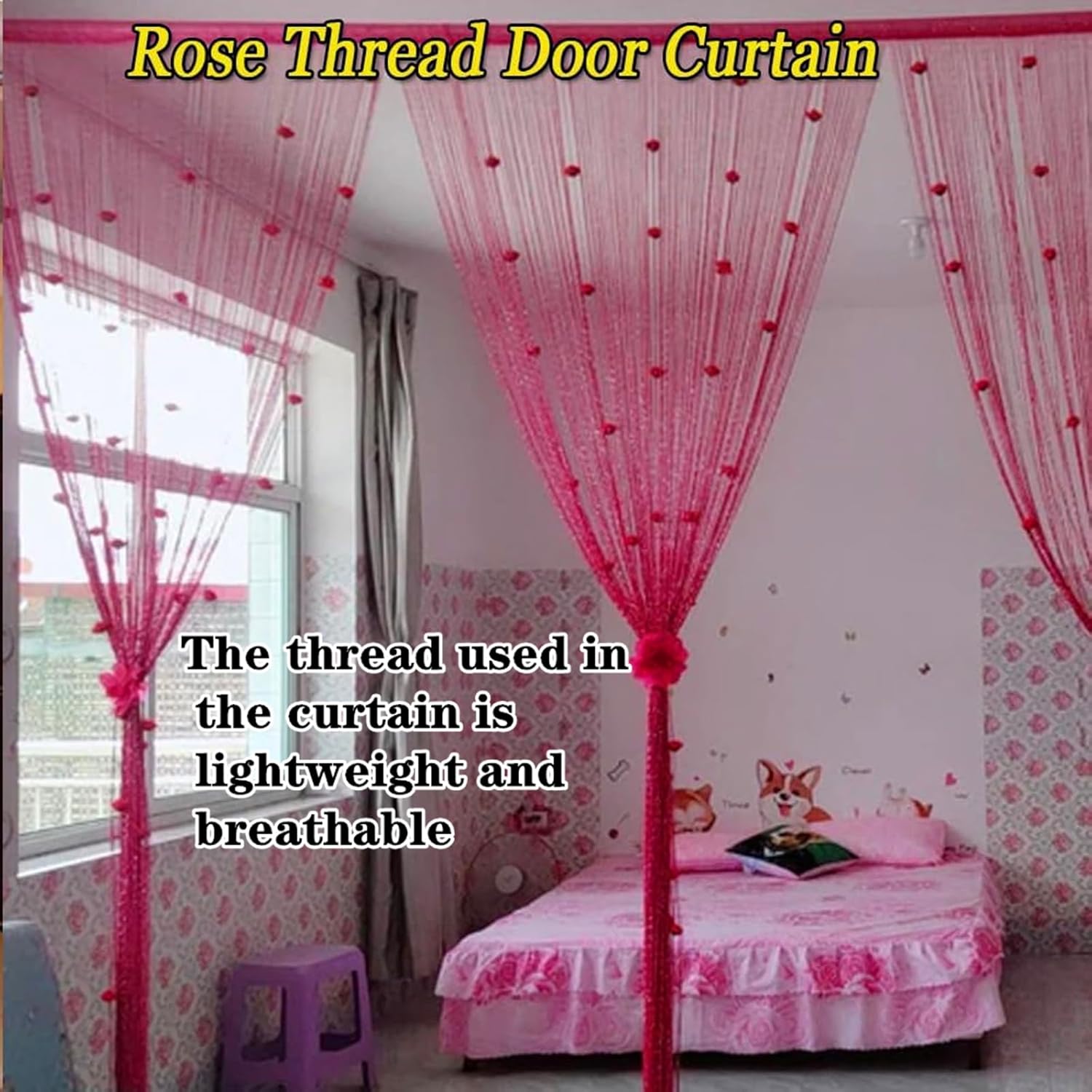 Rose Thread Door Curtain with Decorative Roses