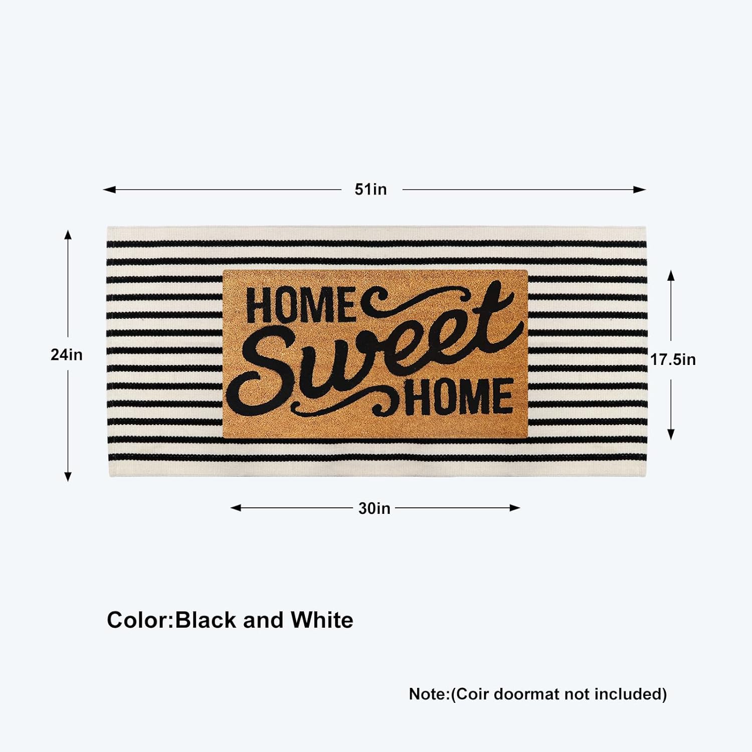 Collive Black and White Striped Outdoor Rug Door Mat 24x51