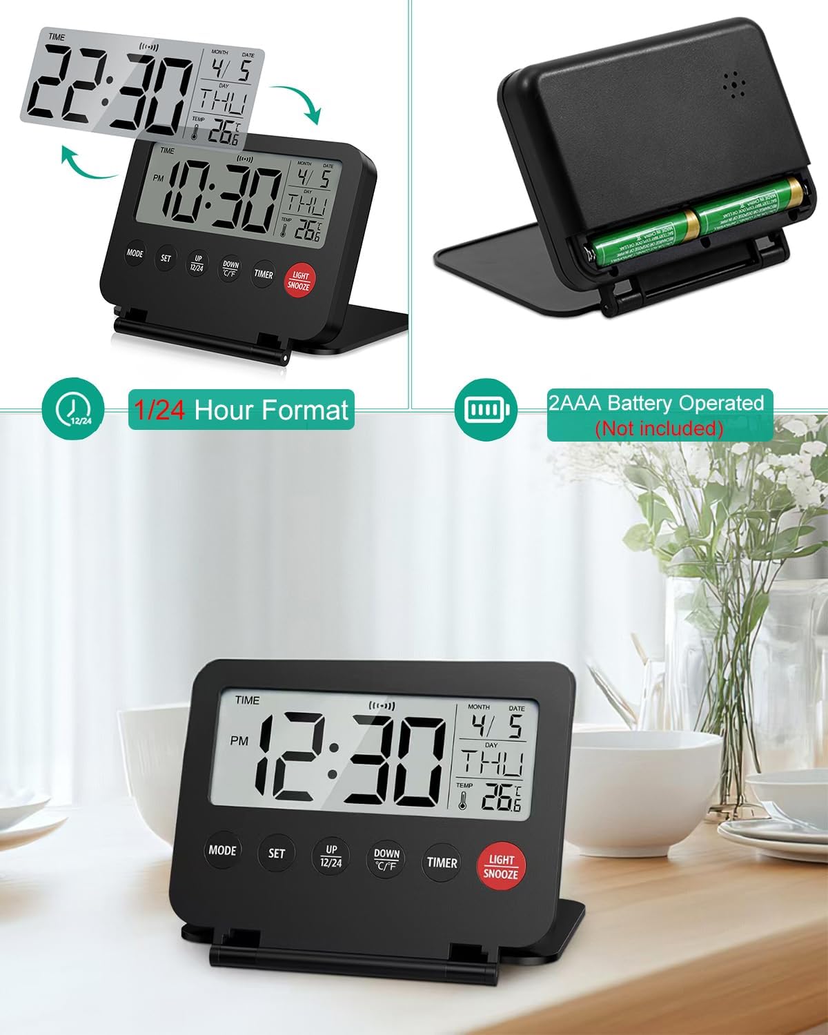 ORIA Digital Alarm Clock with Backlight and Snooze
