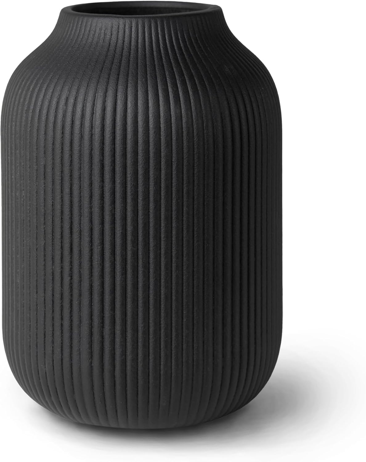 Flature Ceramic Vase with Grooves - Matte Black 20cm Tall
