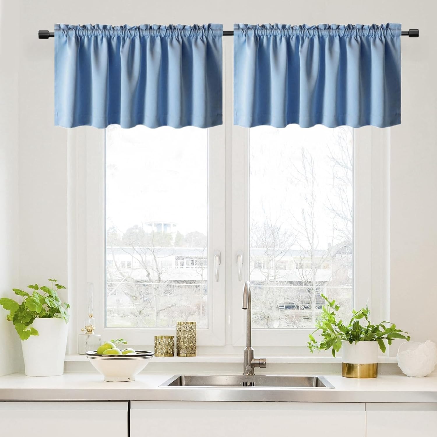 Gxi Blue Kitchen Curtain 2 Panels Rod Pocket Blackout Tiers