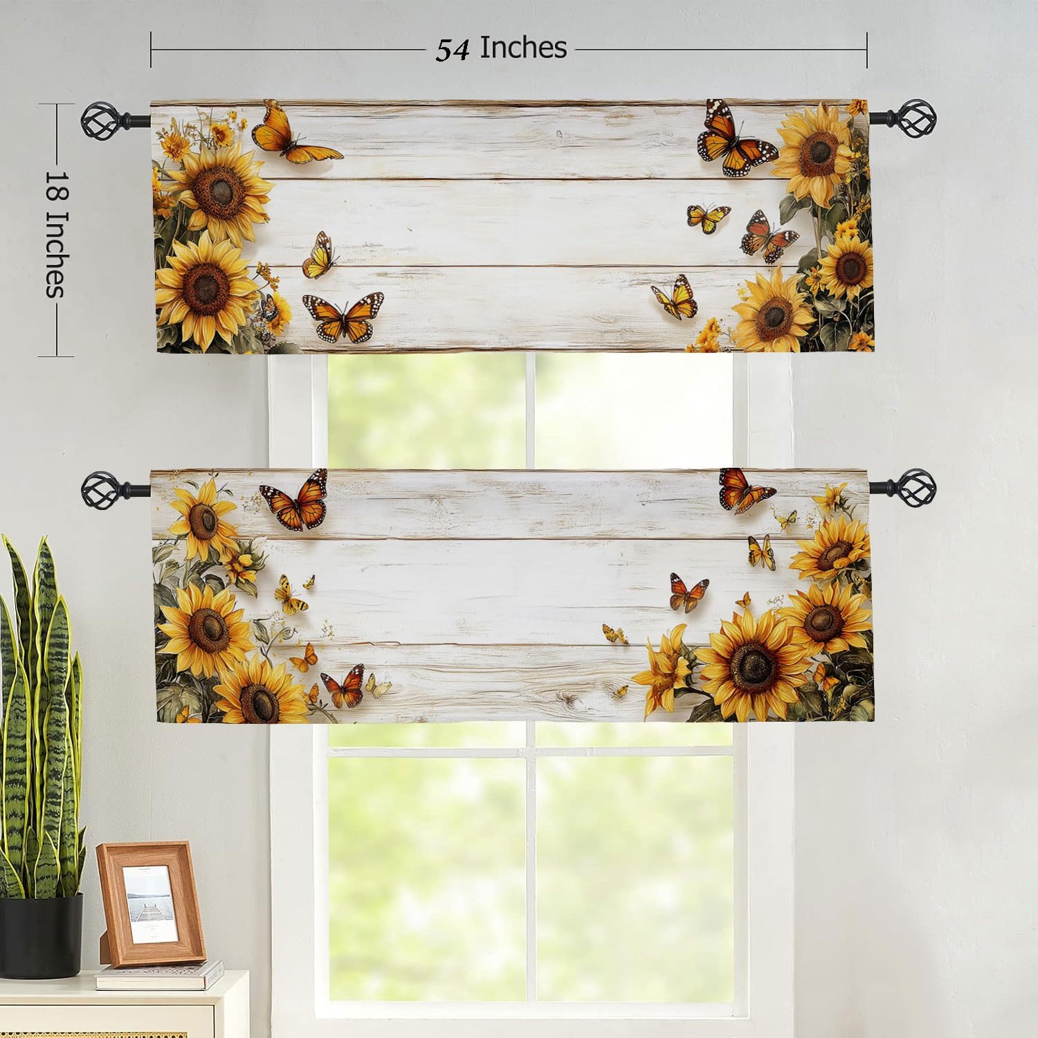 Sunflower Valance Curtains 2 Pack for Kitchen and Living Room