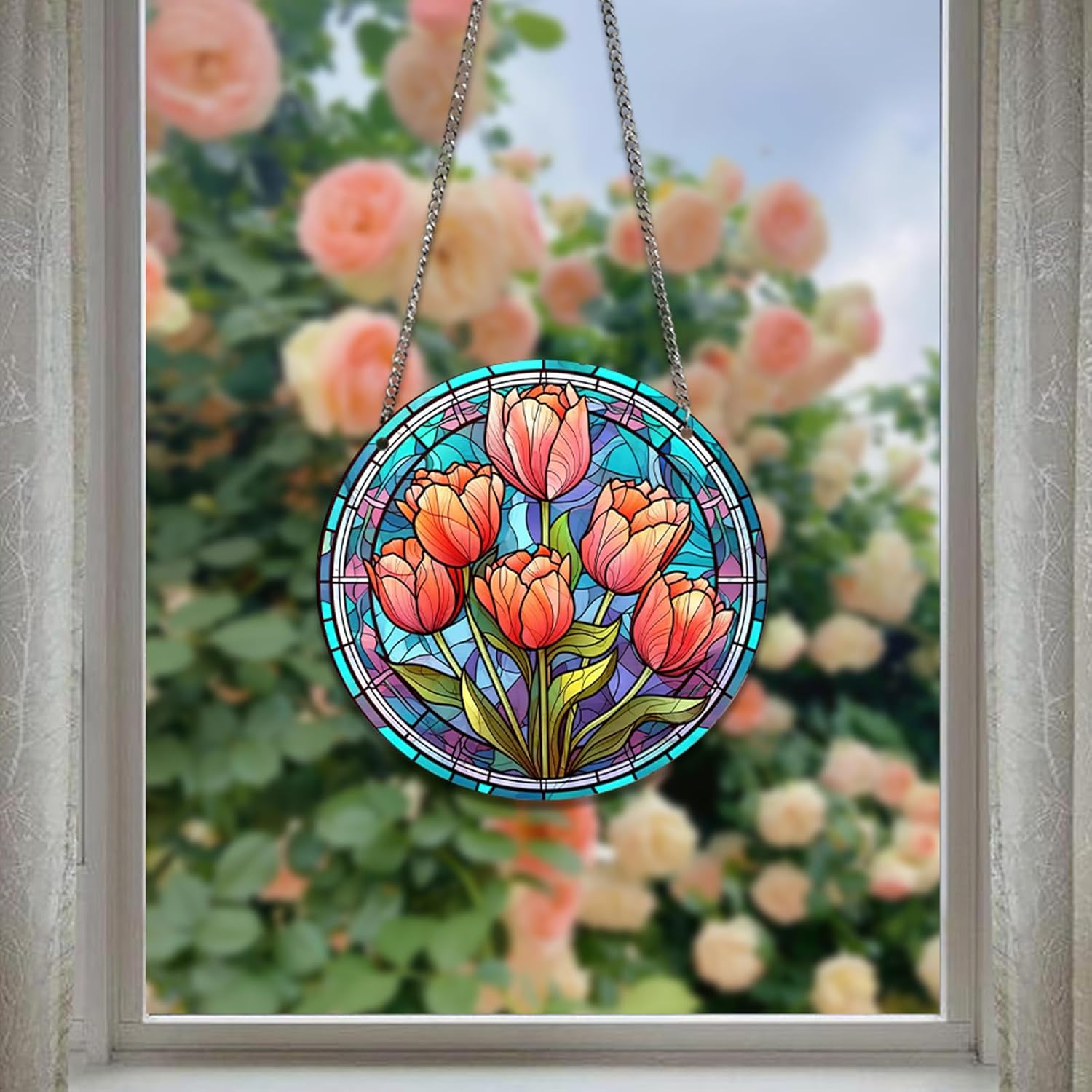 HOTIYOK Red Tulips Flower Acrylic Window Decor