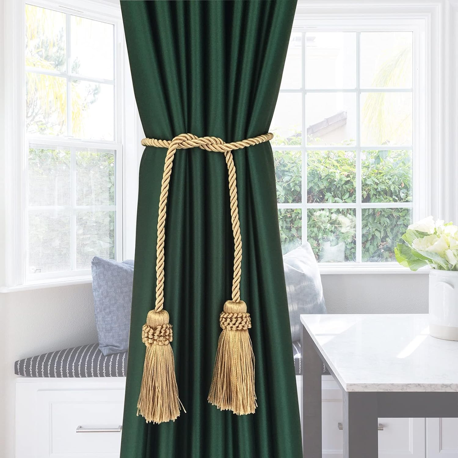 Fenghuangwu Curtain Tiebacks Handmade Gold 2P