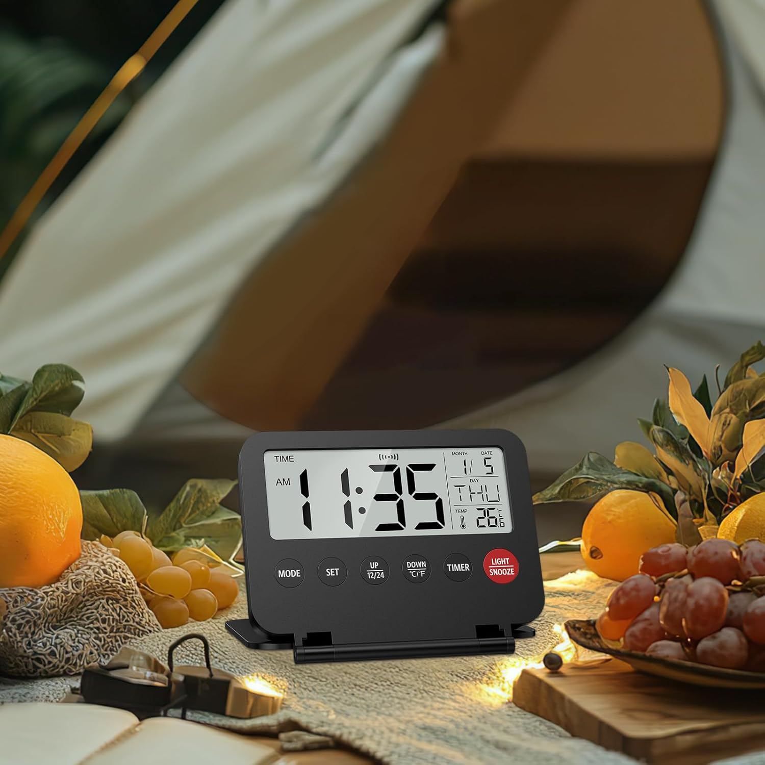 Olipiter Foldable Alarm Clock with Backlight and Temperature Display
