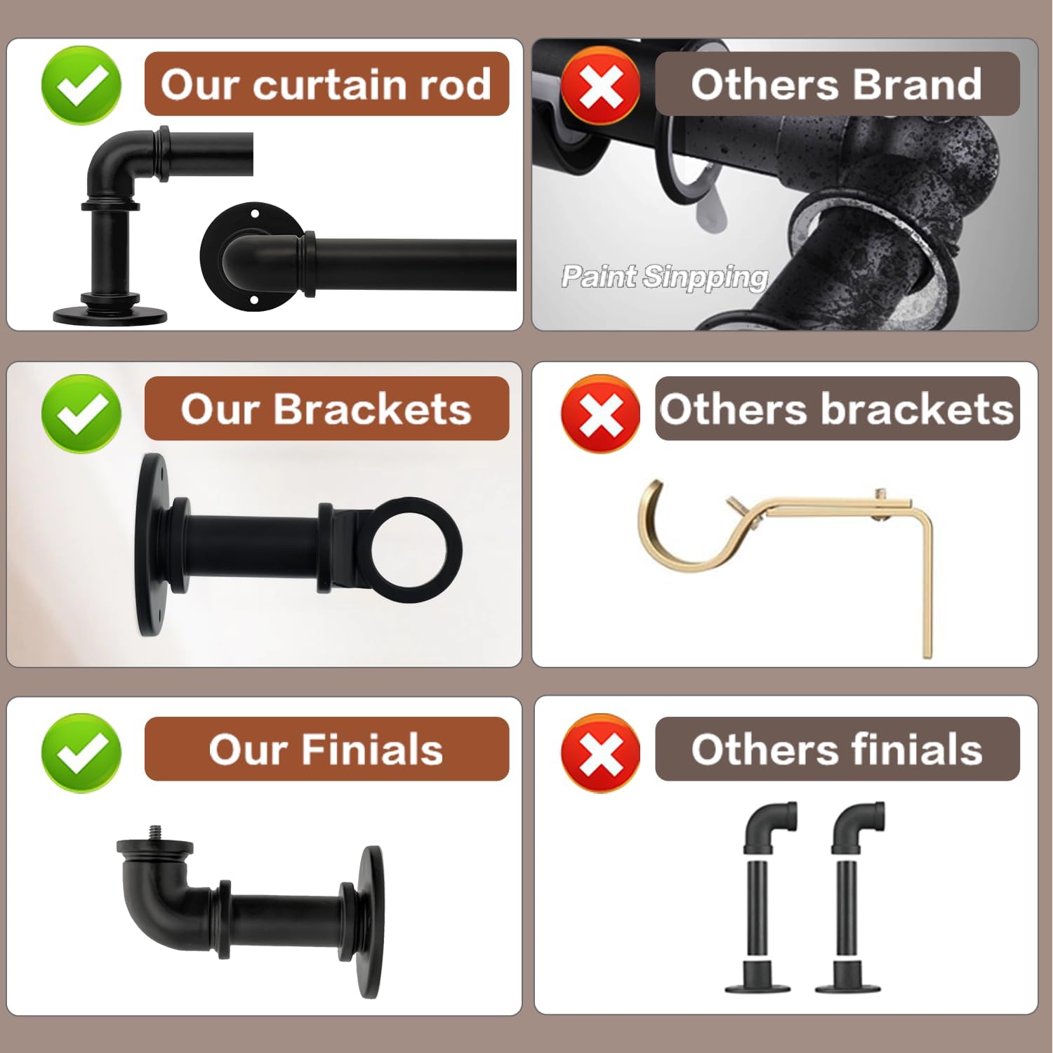 Industrial Curtain Rods 18-120 Inch Adjustable Blackout Rod with Wrap Around Design