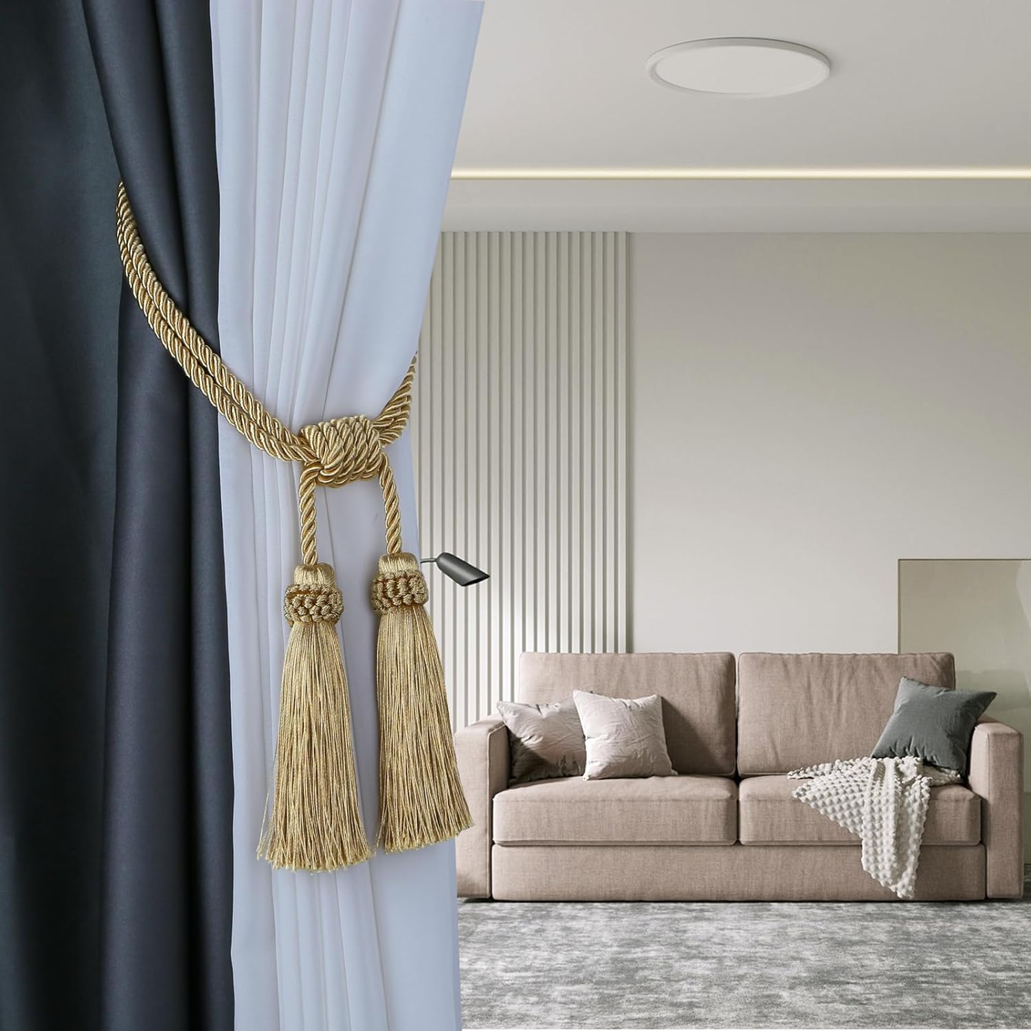 Fenghuangwu Magnetic Curtain Tiebacks 2 Pack Gold Tassel Holdback