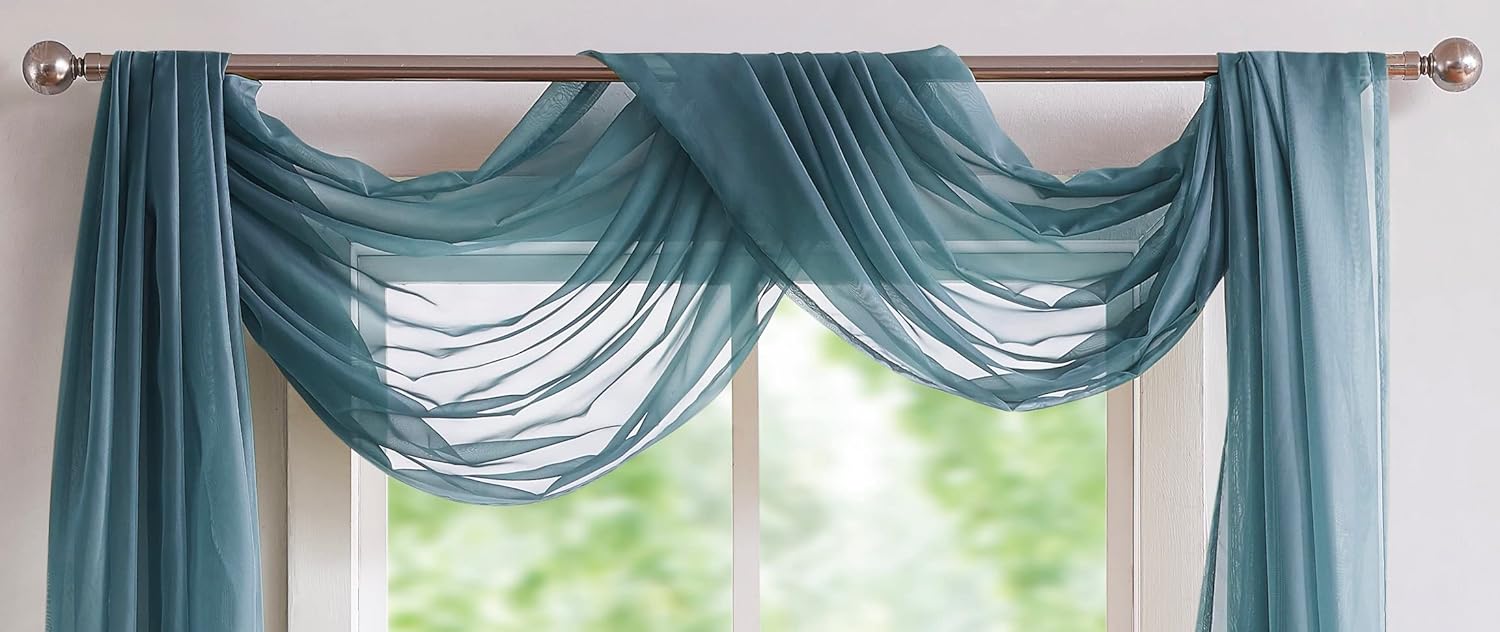 Warm Home Designs Dusty Blue Sheer Window Scarf - 54x216 Inches