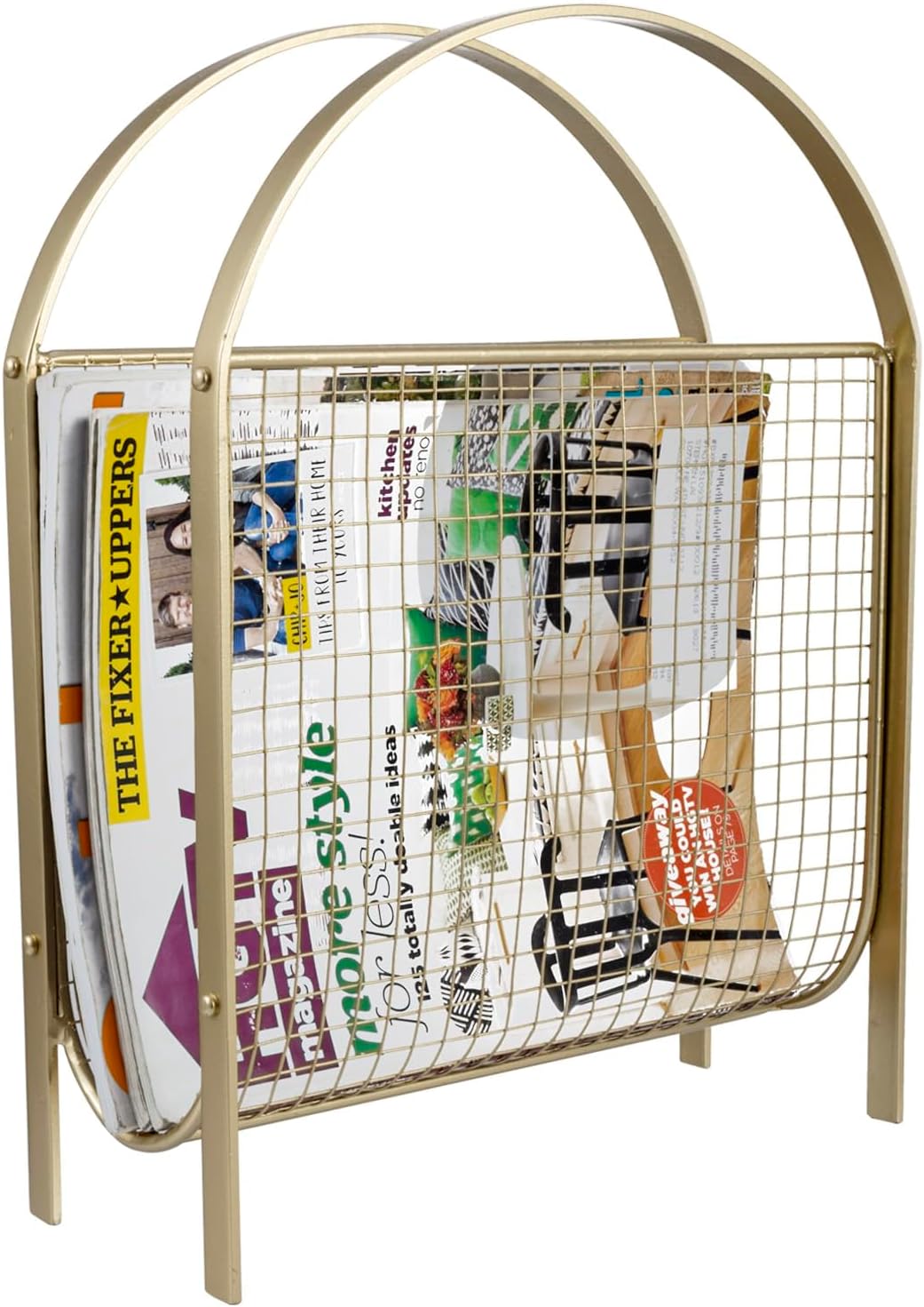 MyGift Mid Century Magazine Rack with Brass Mesh Finish