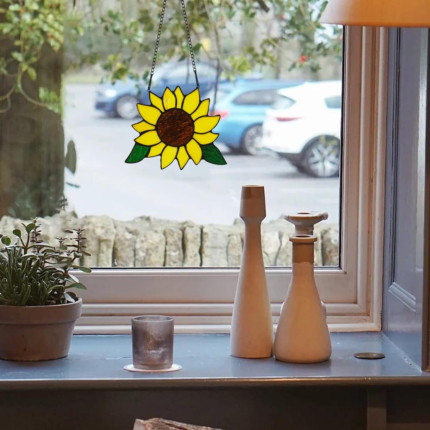 Stained Glass Sunflower Window Hanging Decor
