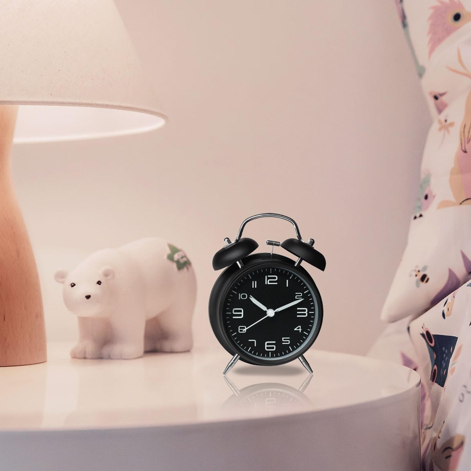 Betus Non-Ticking Twin Bell Alarm Clock with Backlight - Midnight Black
