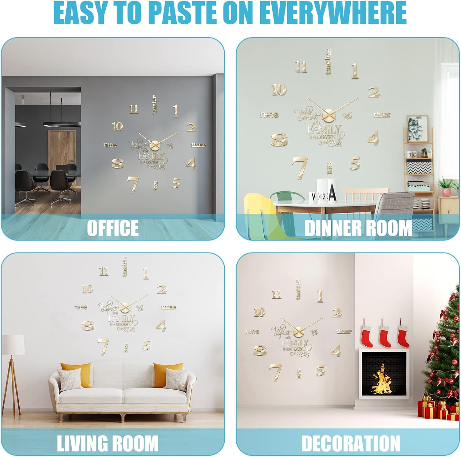 Junkin 3D Wall Clock DIY Kit with Adjustable Size Gold
