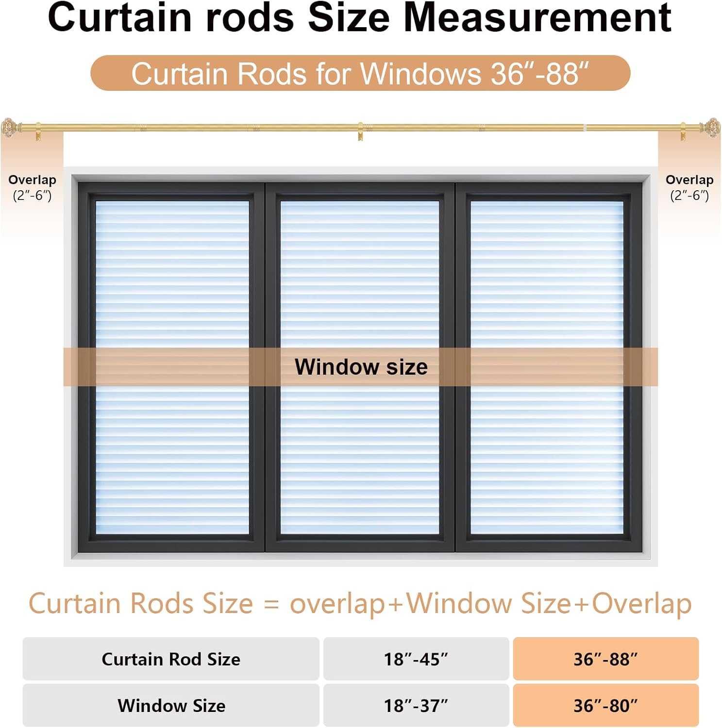 2 Pack Gold Curtain Rods for Windows 48-84 Inch Farmhouse Style