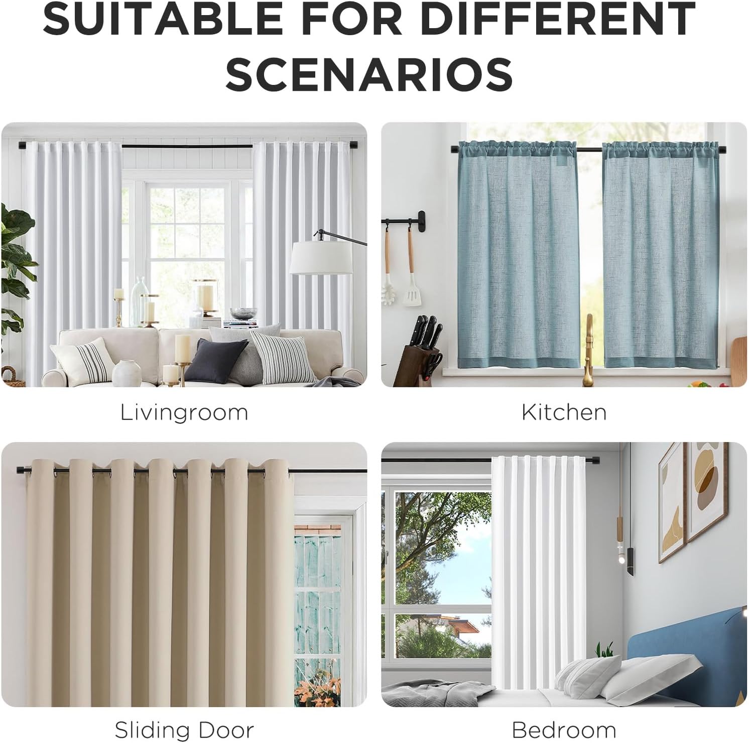 Joydeco Adjustable Curtain Rods 32-120 Inches 1 Inch Diameter