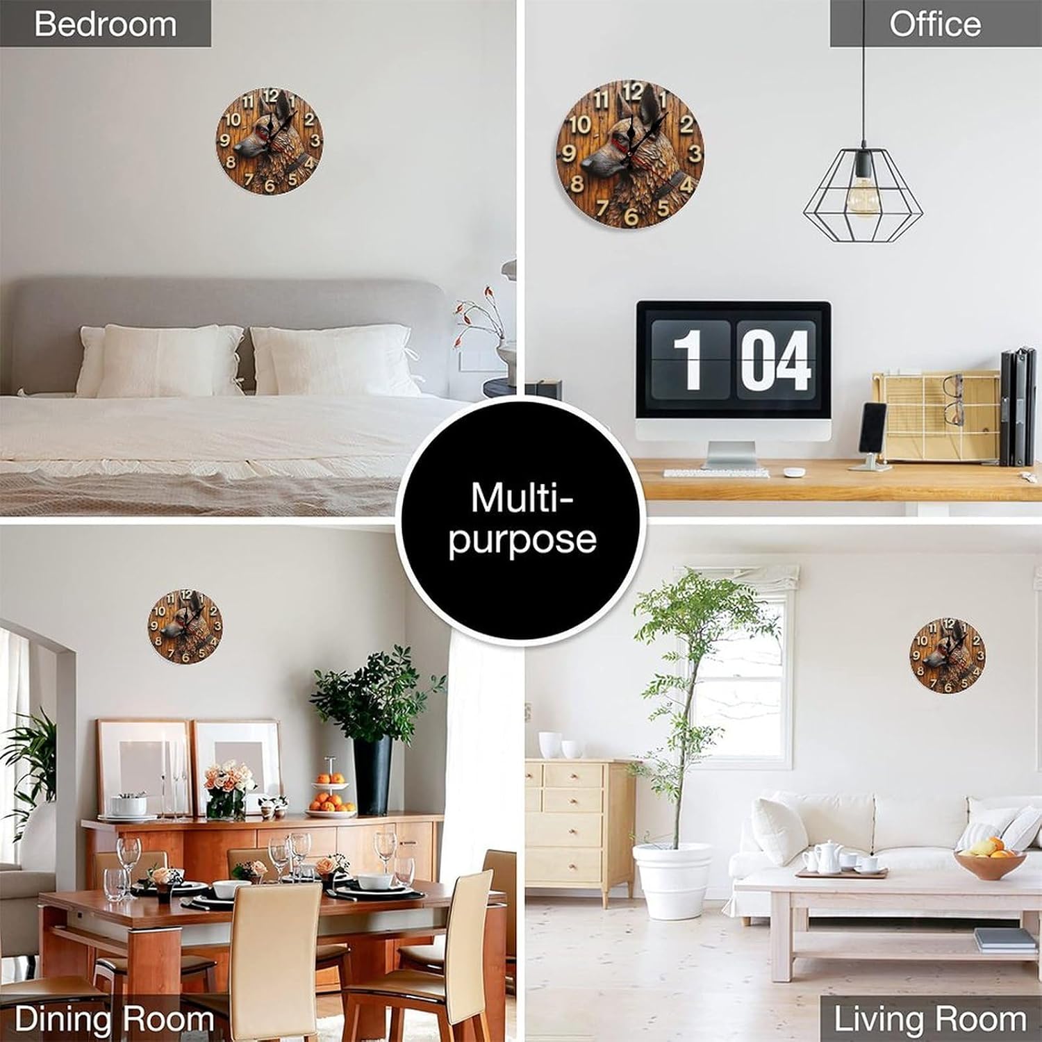 2D Wooden Dog Wall Clock German Shepherd 10 Inch Decor