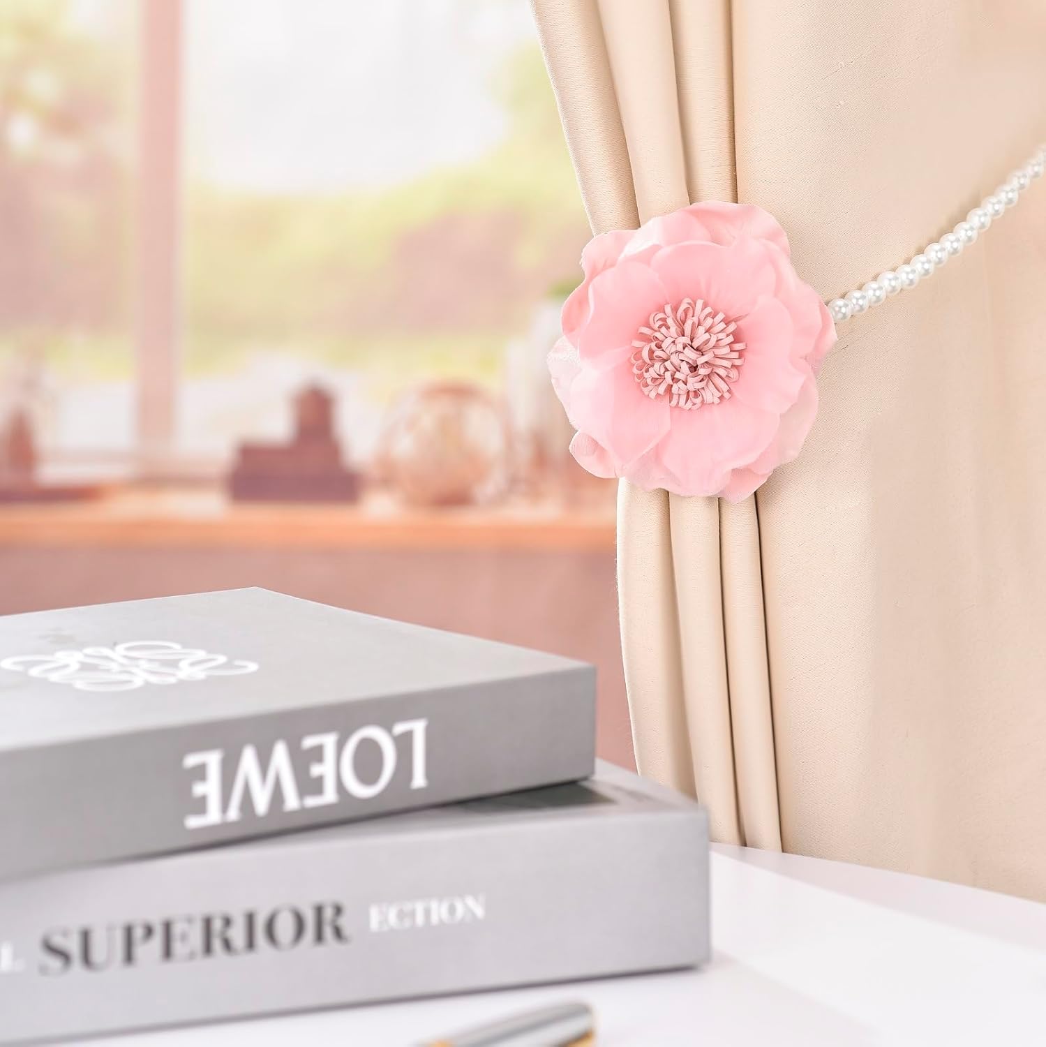 SUQ I OME 2 Pack Magnetic Curtain Tiebacks with Flowers